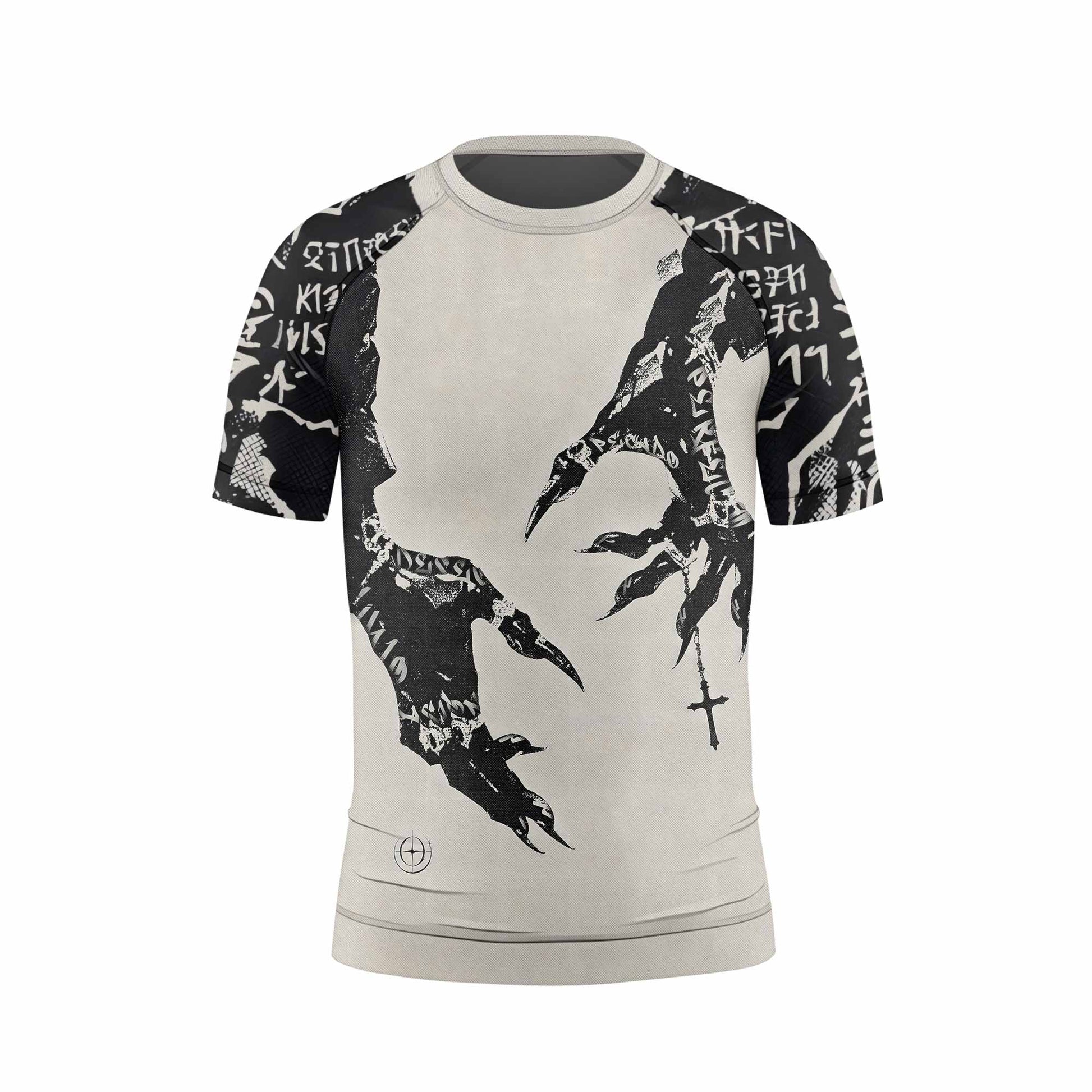 Monster Claw with Cross Kids Rash Guard Short Sleeve - front view mockup