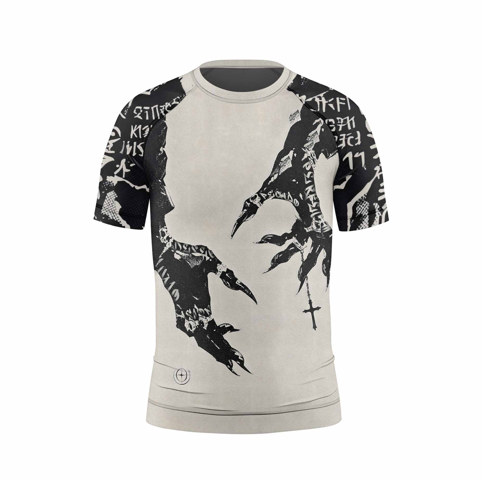 Monster Claw with Cross Kids Rash Guard Short Sleeve - front view mockup