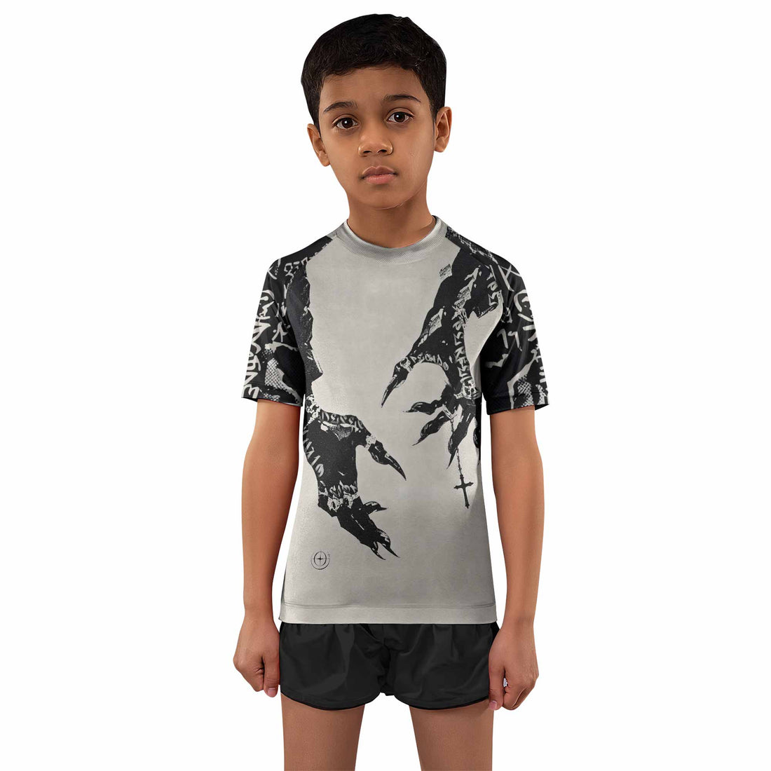 Monster Claw with Cross Kids Rash Guard Short Sleeve - boy's lifestyle view