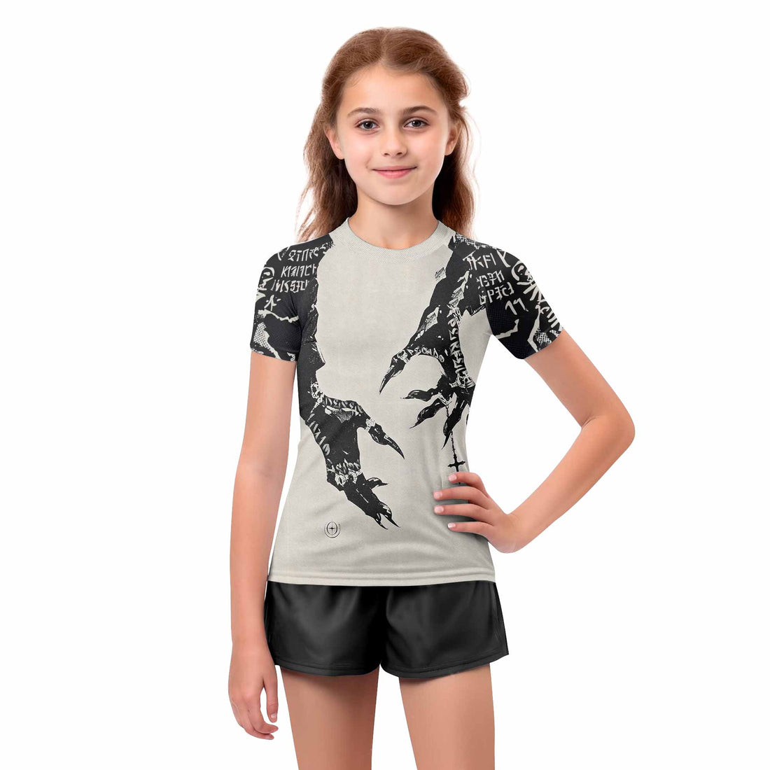 Monster Claw with Cross Kids Rash Guard Short Sleeve - boy's lifestyle view