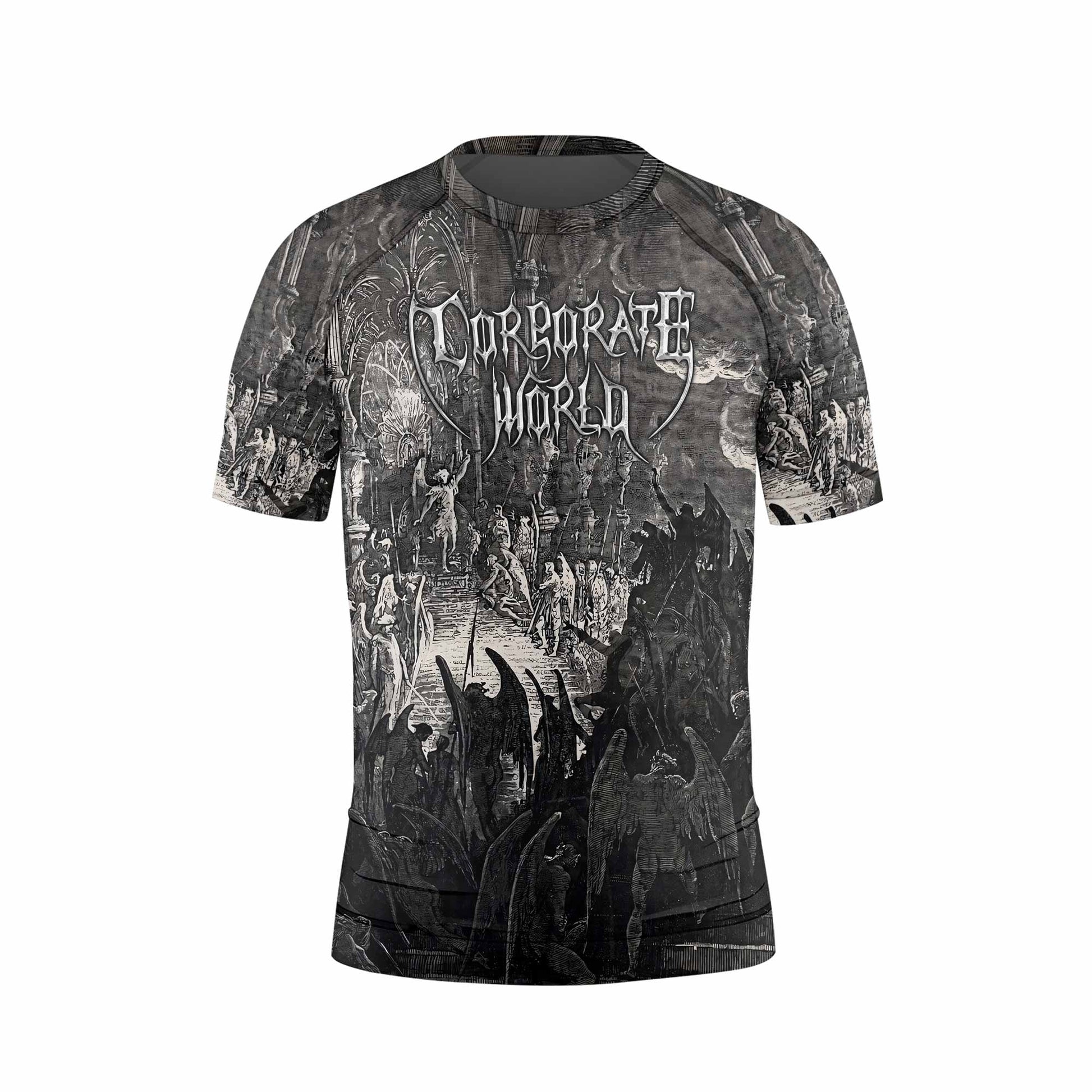 Corporate World Paradise Lost Kids Rash Guard Short Sleeve - front view mockup