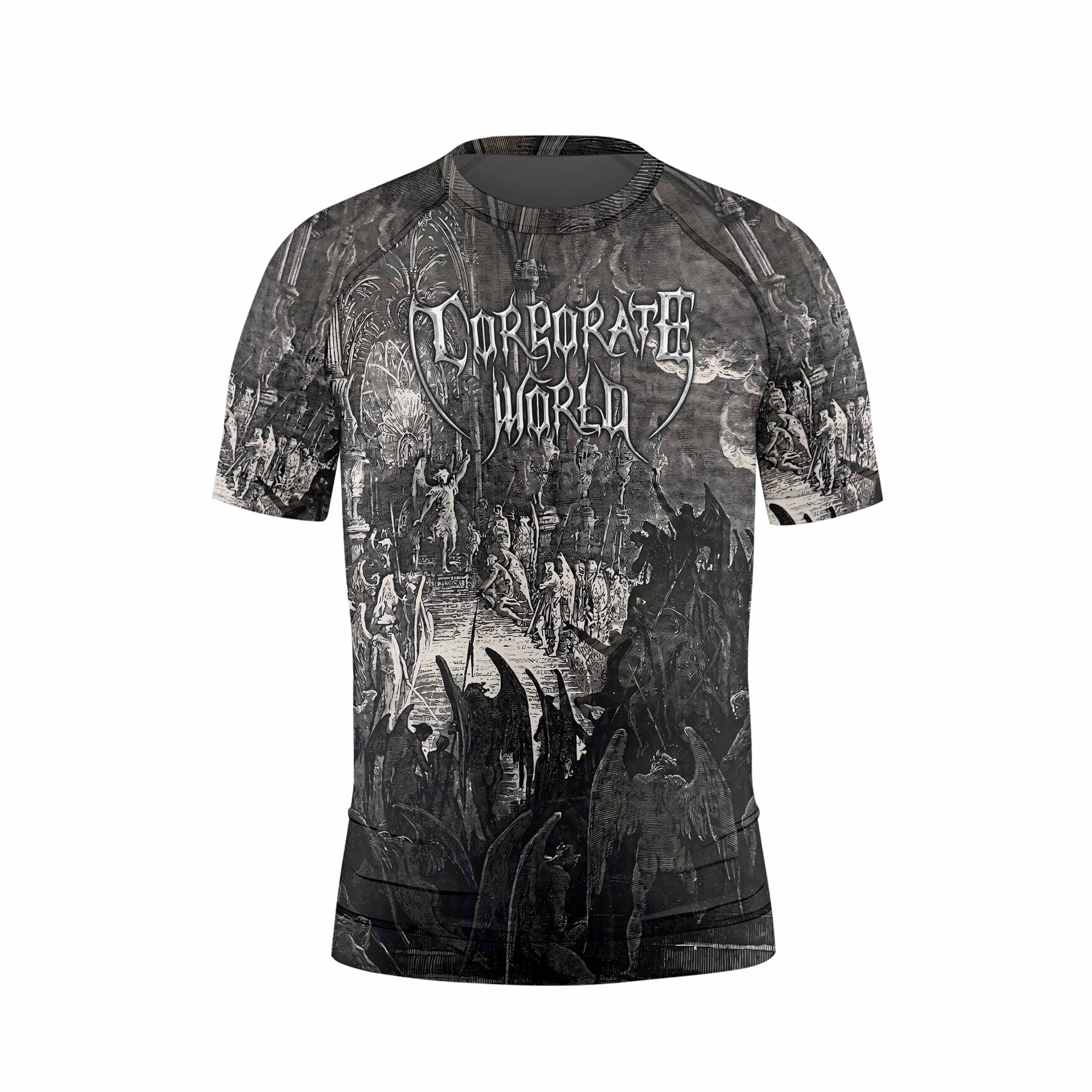 Corporate World Paradise Lost Kids Rash Guard Short Sleeve - front view mockup