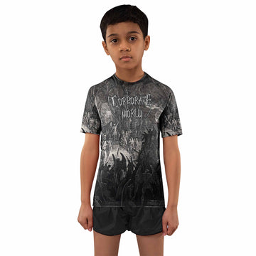 Corporate World Paradise Lost Kids Rash Guard Short Sleeve - boy's lifestyle view