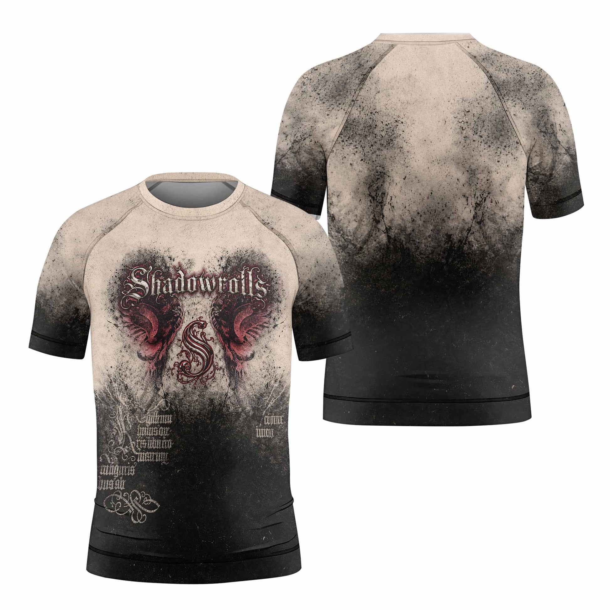 Grunge Smoke Gothic Kids Rash Guard Short Sleeve - front and back view
