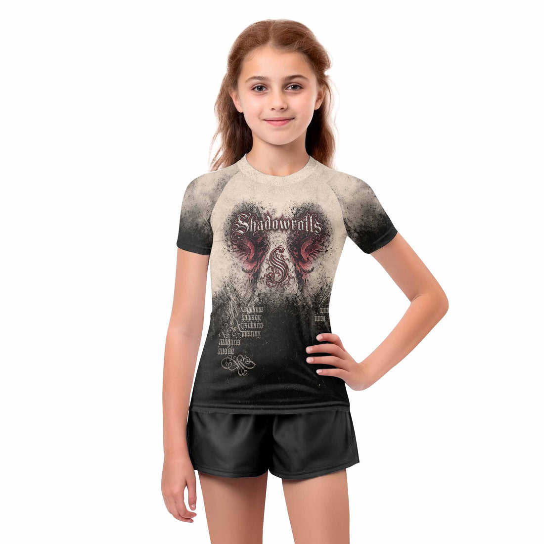 Grunge Smoke Gothic Kids Rash Guard Short Sleeve - boy's lifestyle view