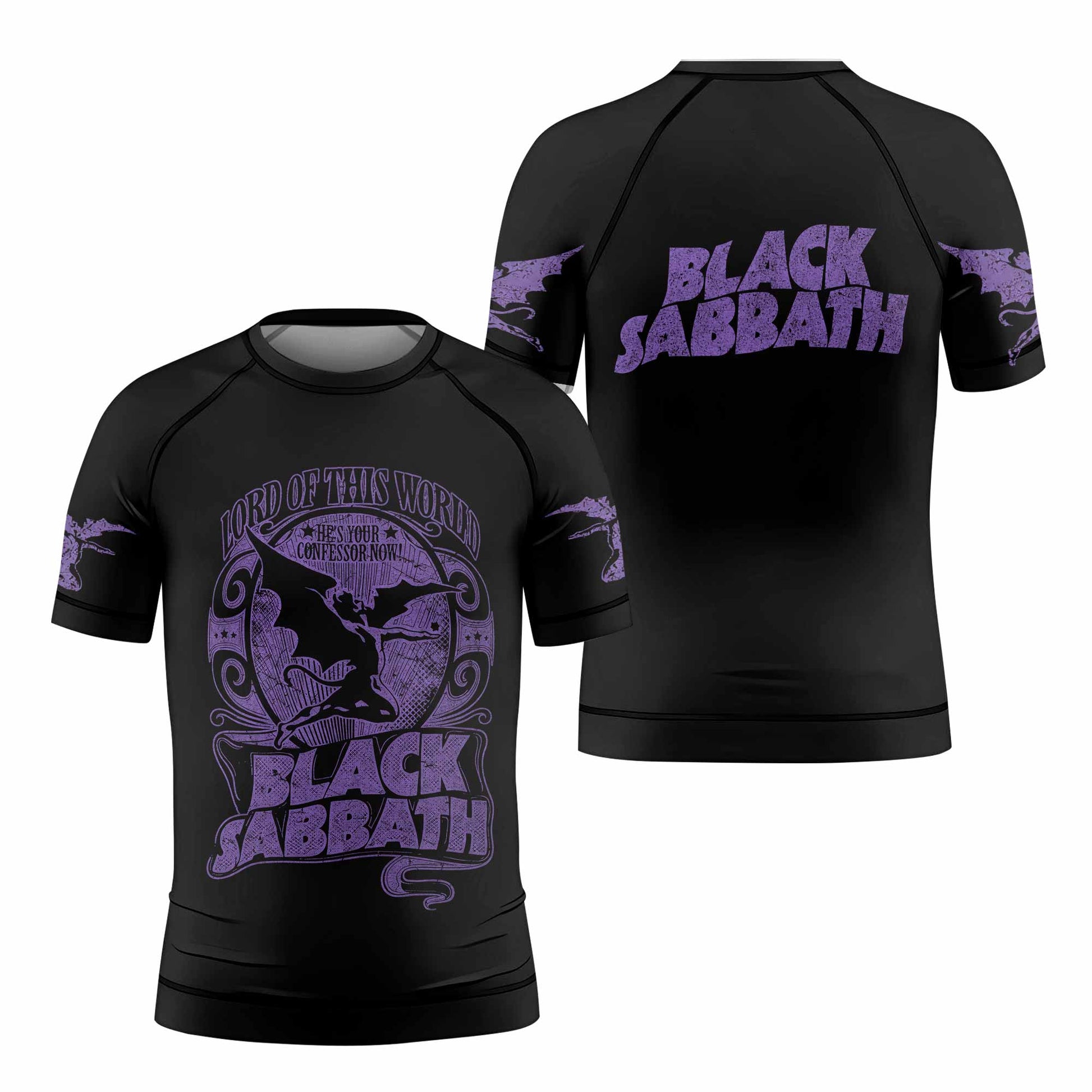 Black Sabbath Lord of This World Kids Rash Guard Short Sleeve - front and back view