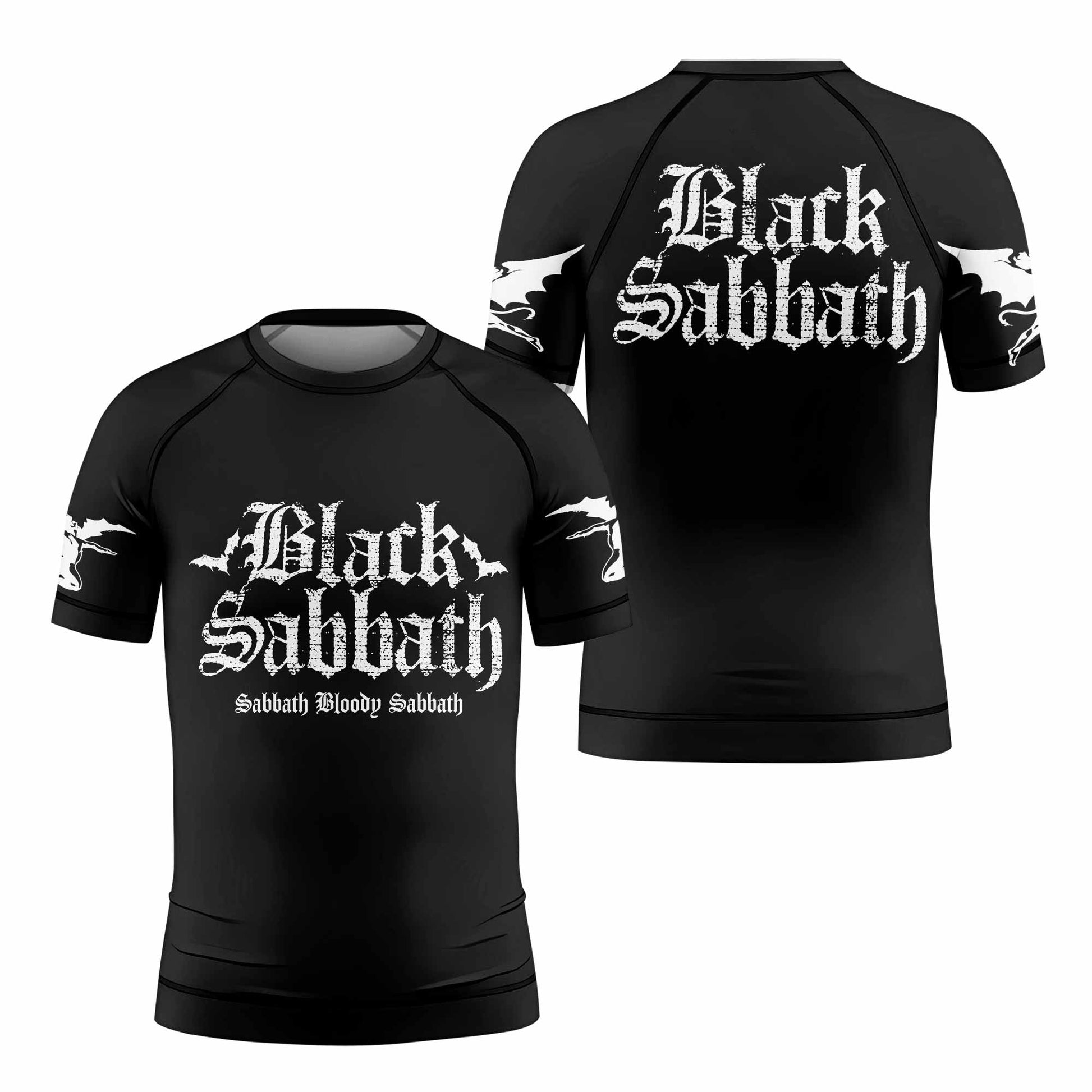 Black Sabbath Sabbath Bloody Sabbath Kids Rash Guard Short Sleeve - front and back view