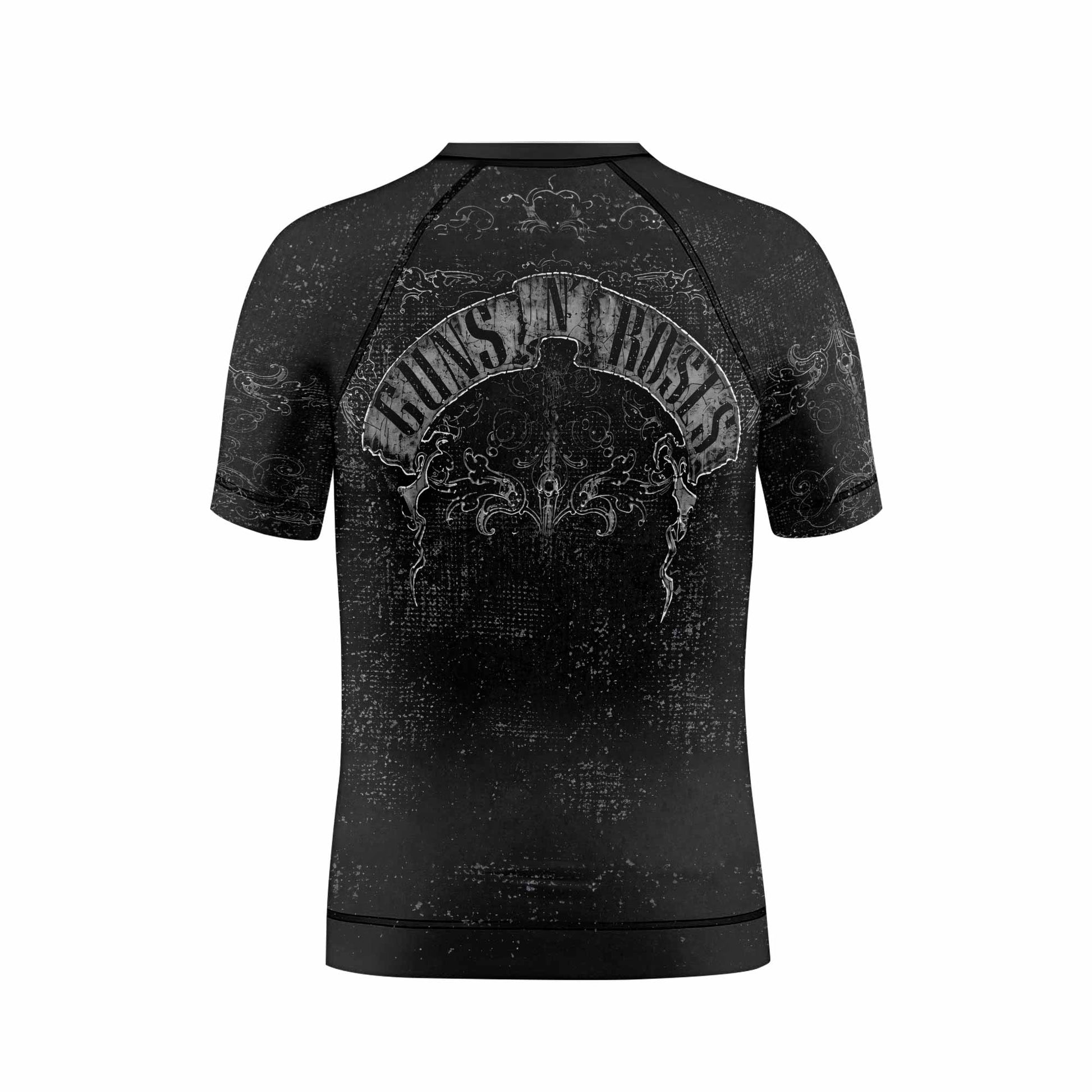Guns N' Roses Skull Kids Rash Guard Short Sleeve - back view mockup