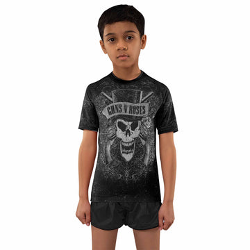 Guns N' Roses Skull Kids Rash Guard Short Sleeve - boy's lifestyle view