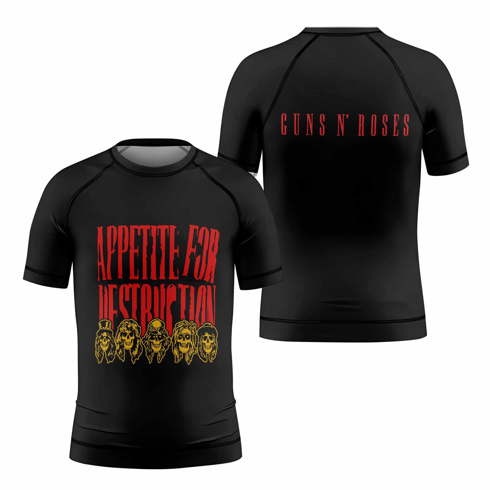 Guns N' Roses Appetite for Destruction Kids Rash Guard Short Sleeve - front and back view