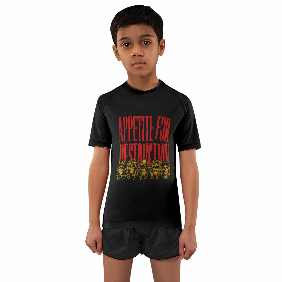 Guns N' Roses Appetite for Destruction Kids Rash Guard Short Sleeve - boy's lifestyle view