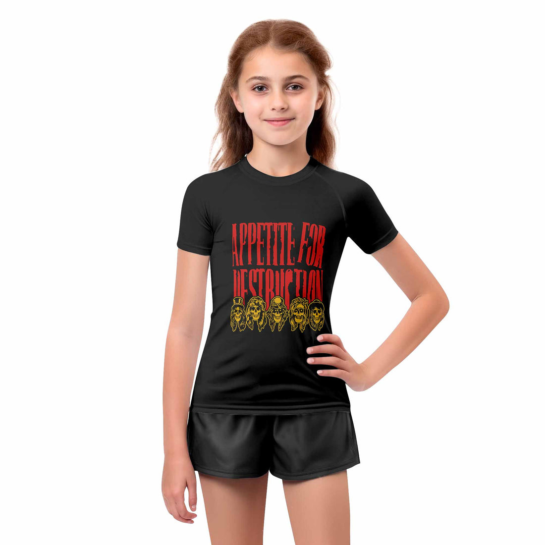 Guns N' Roses Appetite for Destruction Kids Rash Guard Short Sleeve - boy's lifestyle view