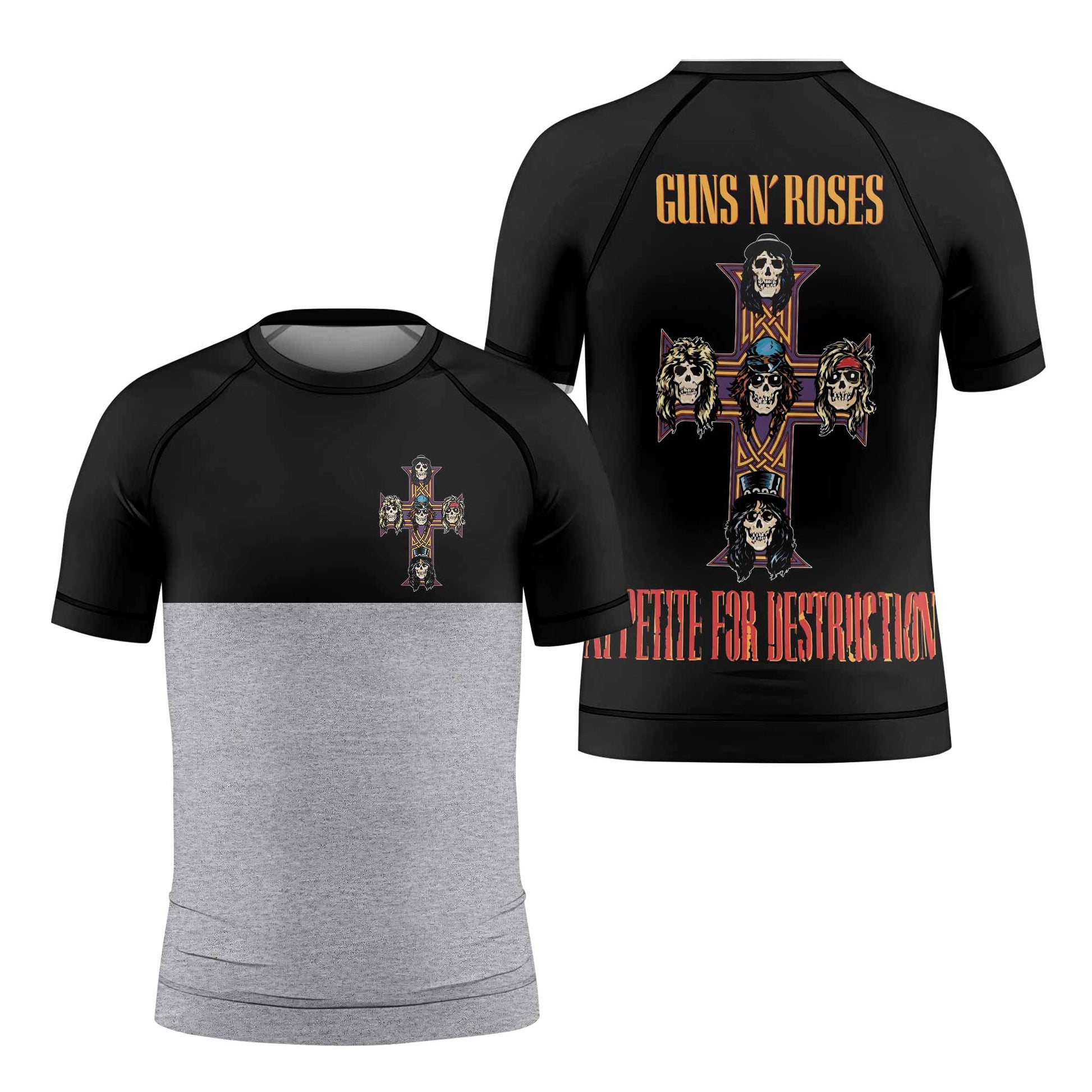 Appetite for Destruction Guns N' Roses Kids Rash Guard Short Sleeve - front and back view