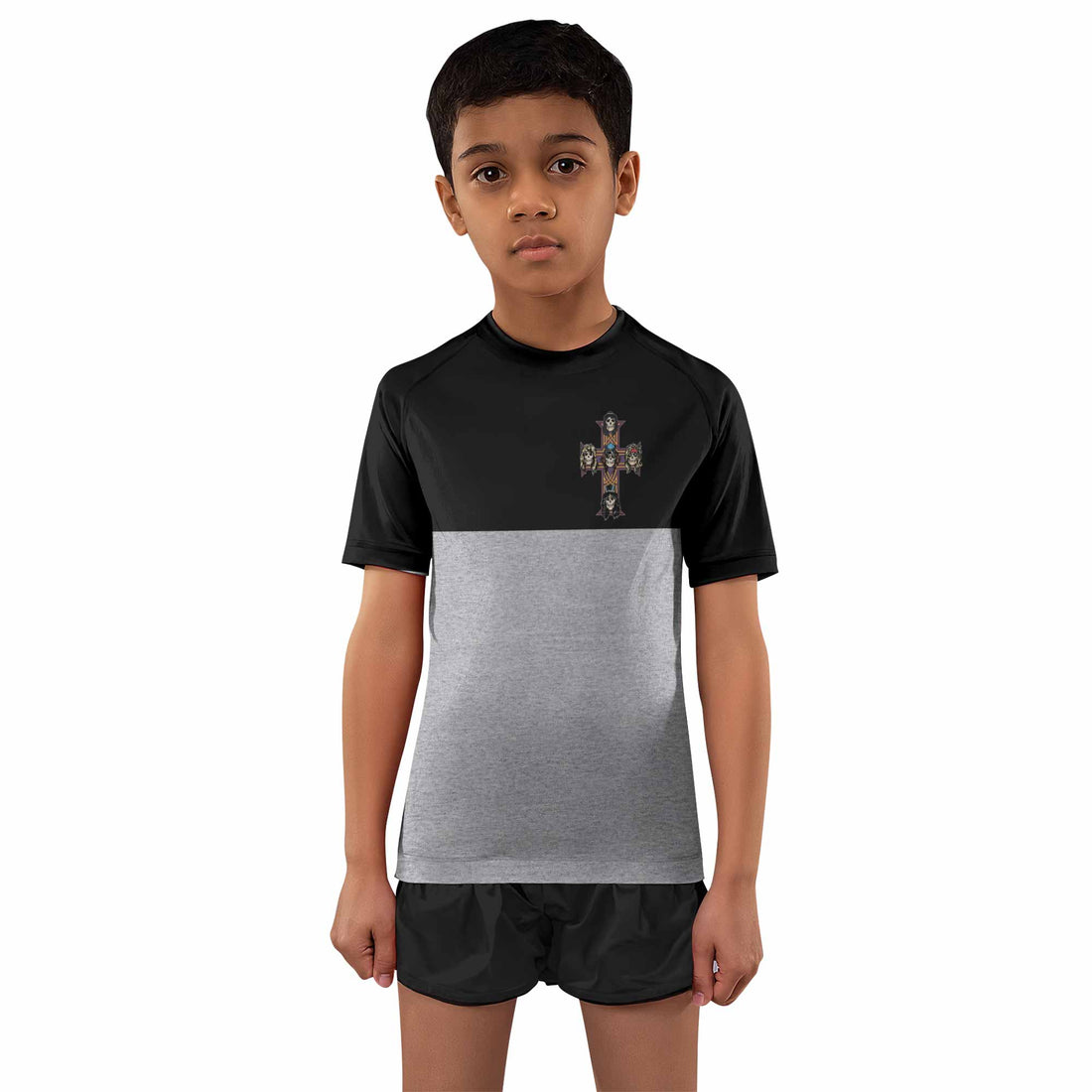 Appetite for Destruction Guns N' Roses Kids Rash Guard Short Sleeve - boy's lifestyle view