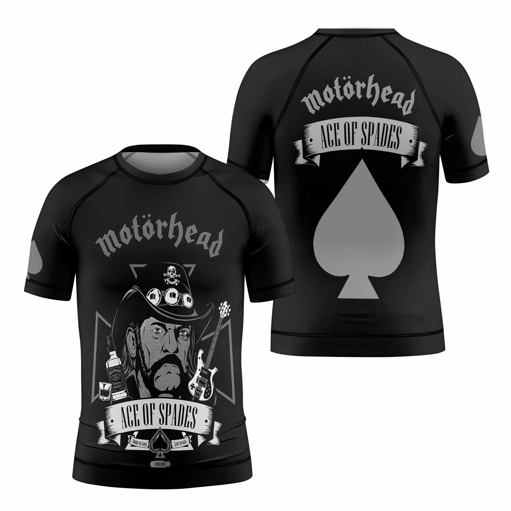 Motörhead Ace of Spades Kids Rash Guard Short Sleeve - front and back view