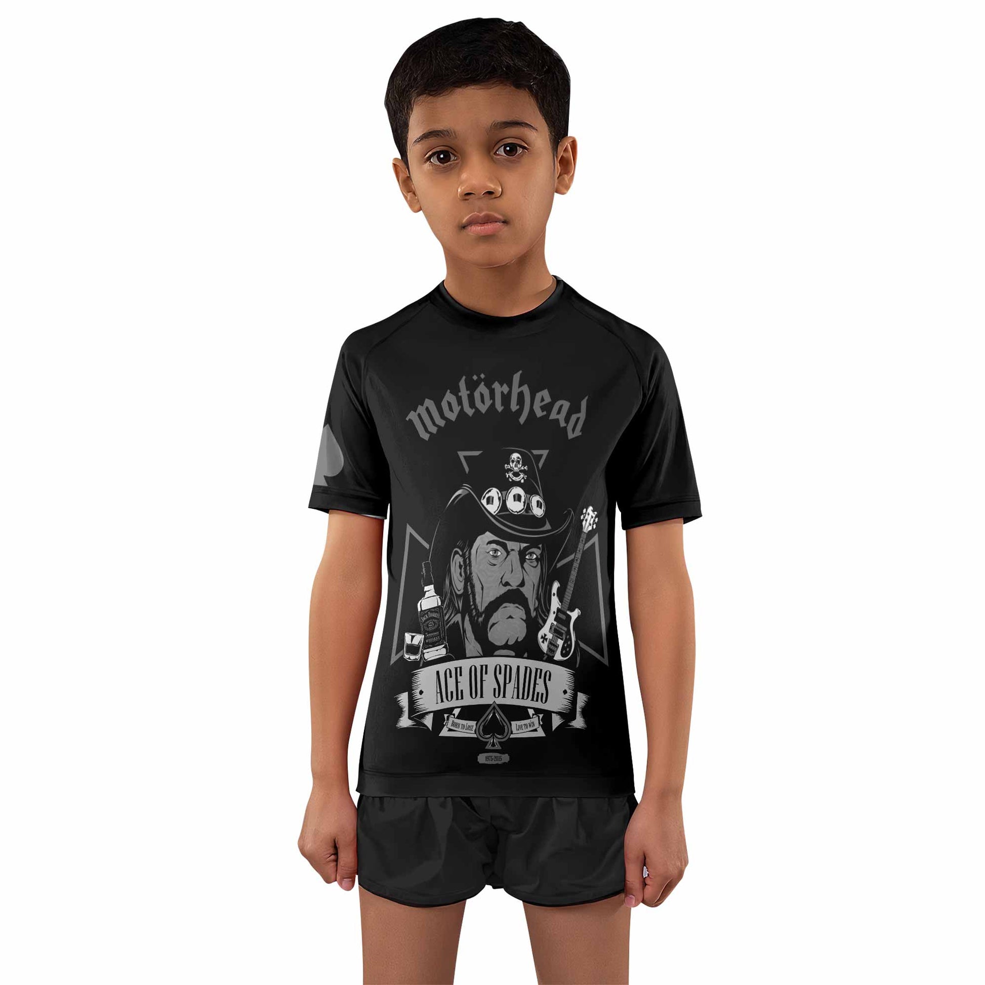 Motörhead Ace of Spades Kids Rash Guard Short Sleeve - boy's lifestyle view
