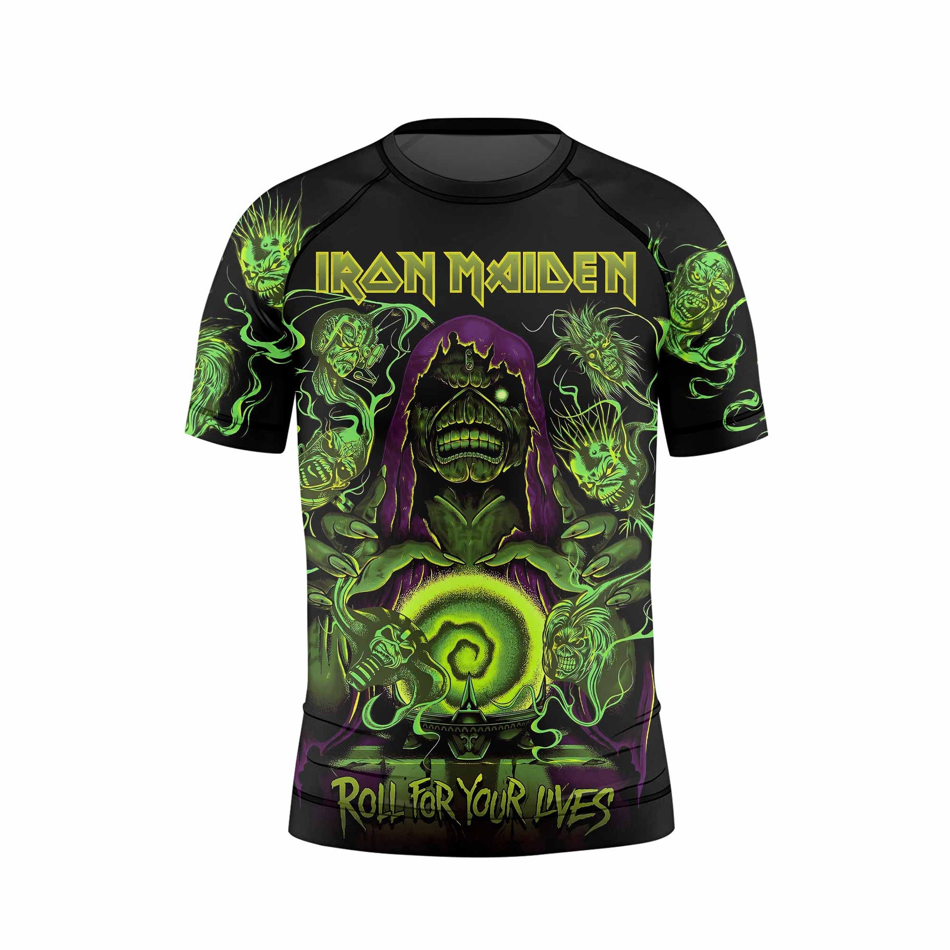 Iron Maiden Run For Your Lives Kids Rash Guard Short Sleeve - front view mockup