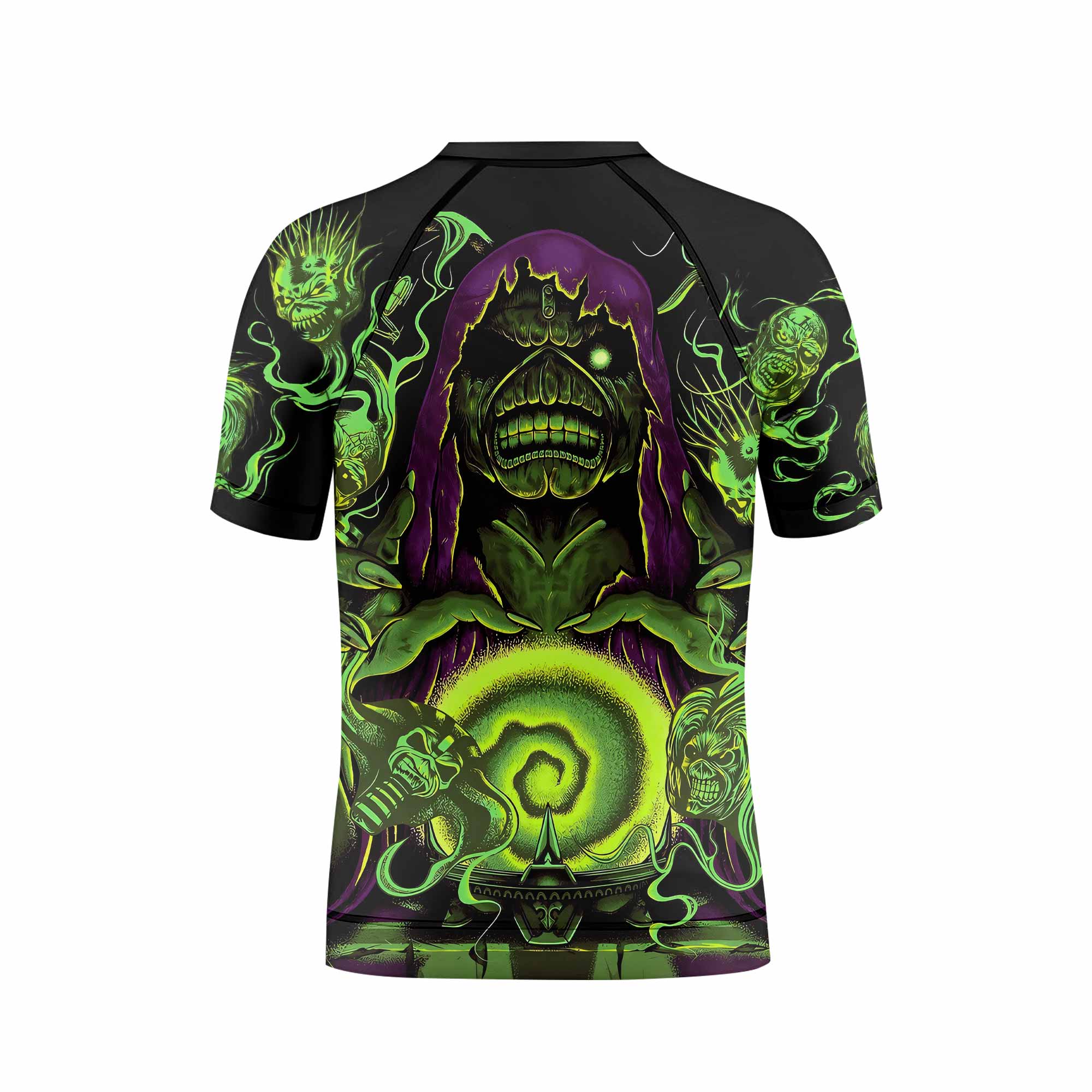 Iron Maiden Run For Your Lives Kids Rash Guard Short Sleeve - back view mockup