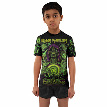 Iron Maiden Run For Your Lives Kids Rash Guard Short Sleeve - boy's lifestyle view