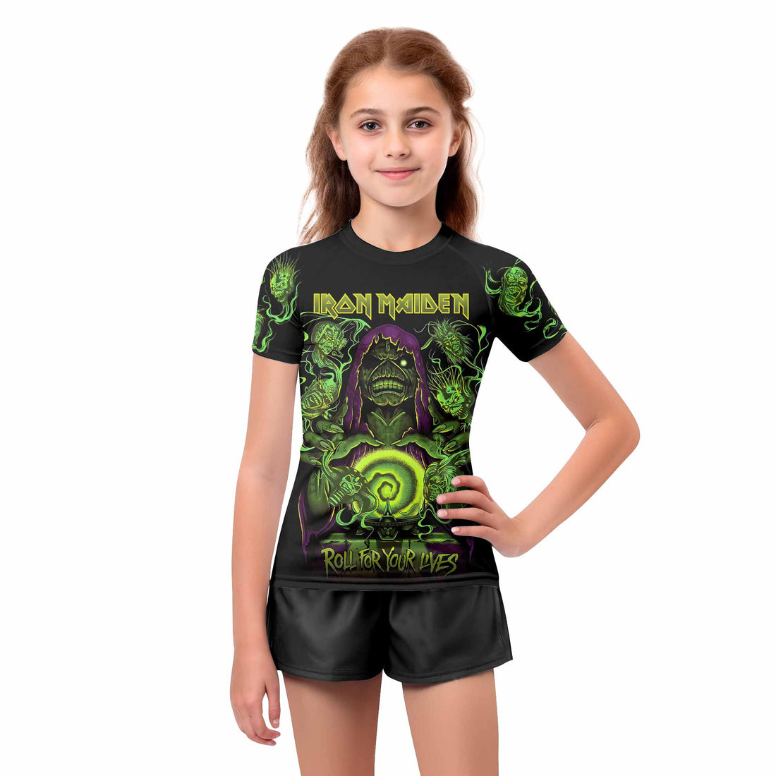 Iron Maiden Run For Your Lives Kids Rash Guard Short Sleeve - boy's lifestyle view