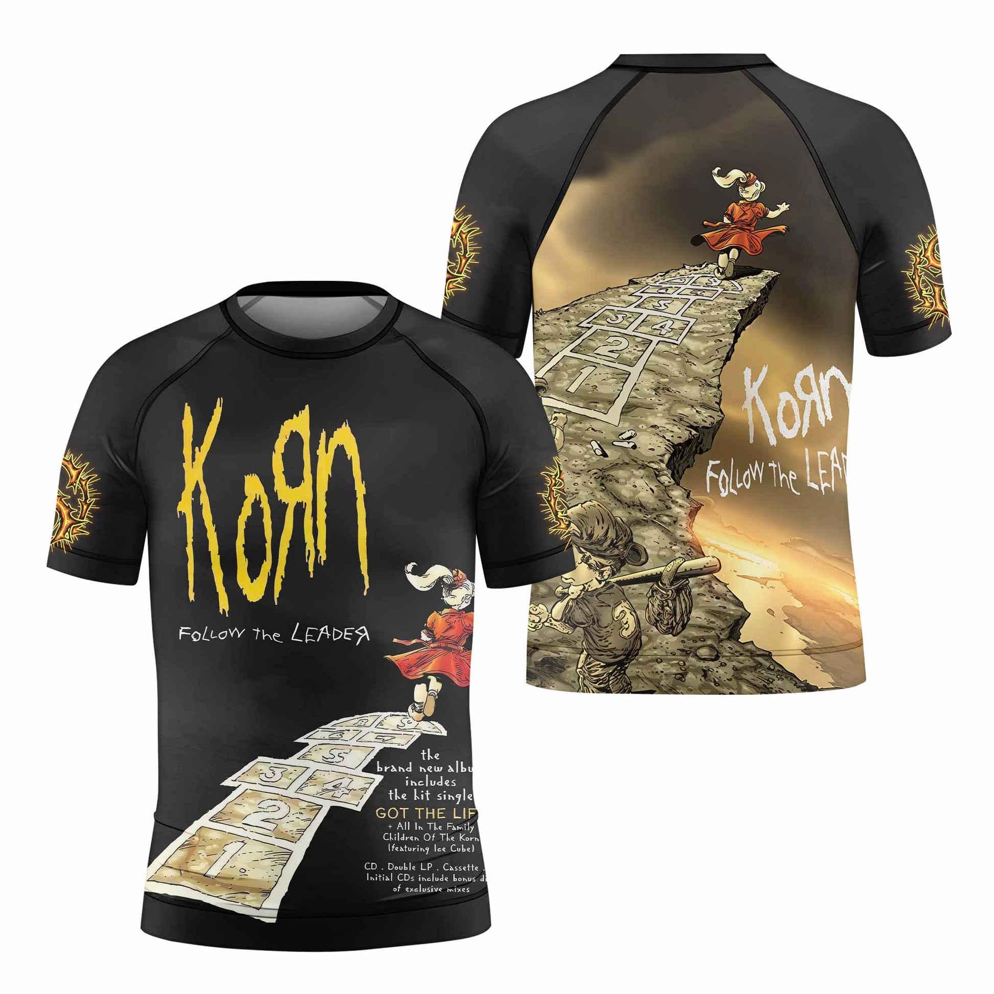 Korn Follow the Leader Kids Rash Guard Short Sleeve - front and back view