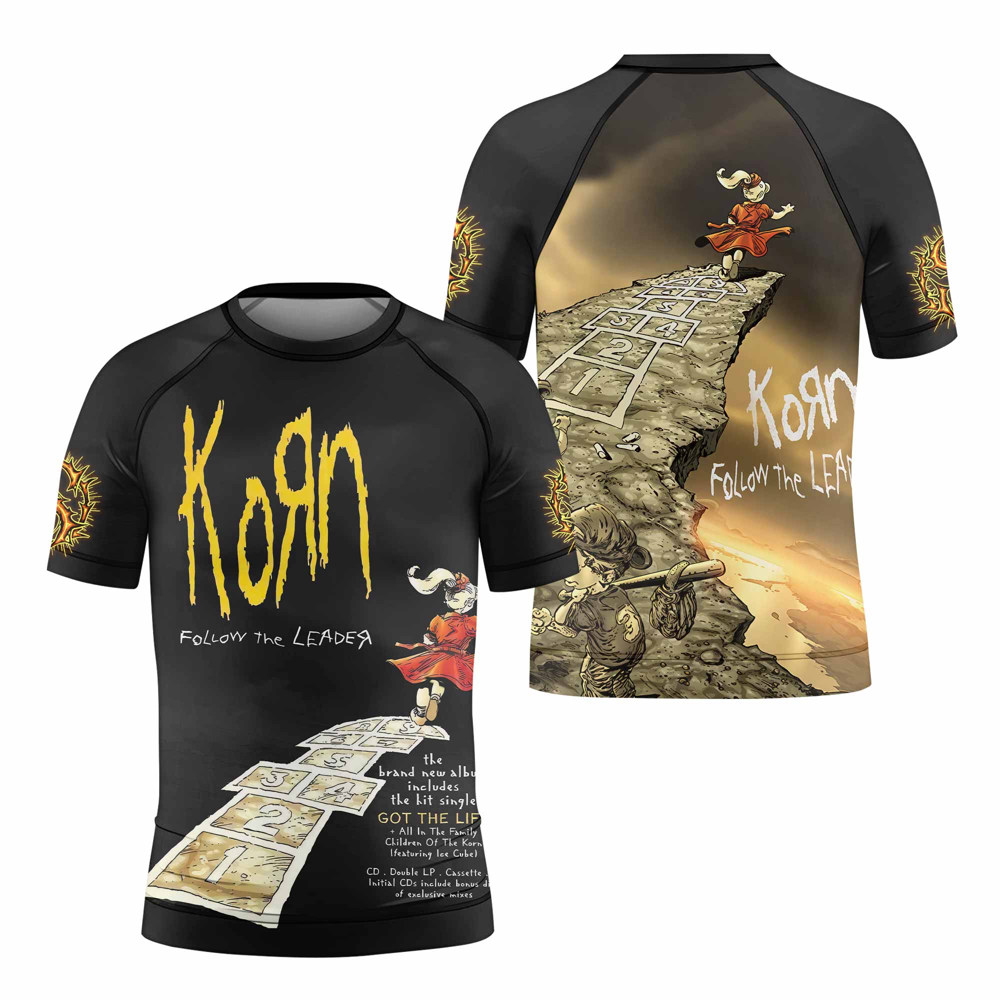 Korn Follow the Leader Kids Rash Guard Short Sleeve - front and back view