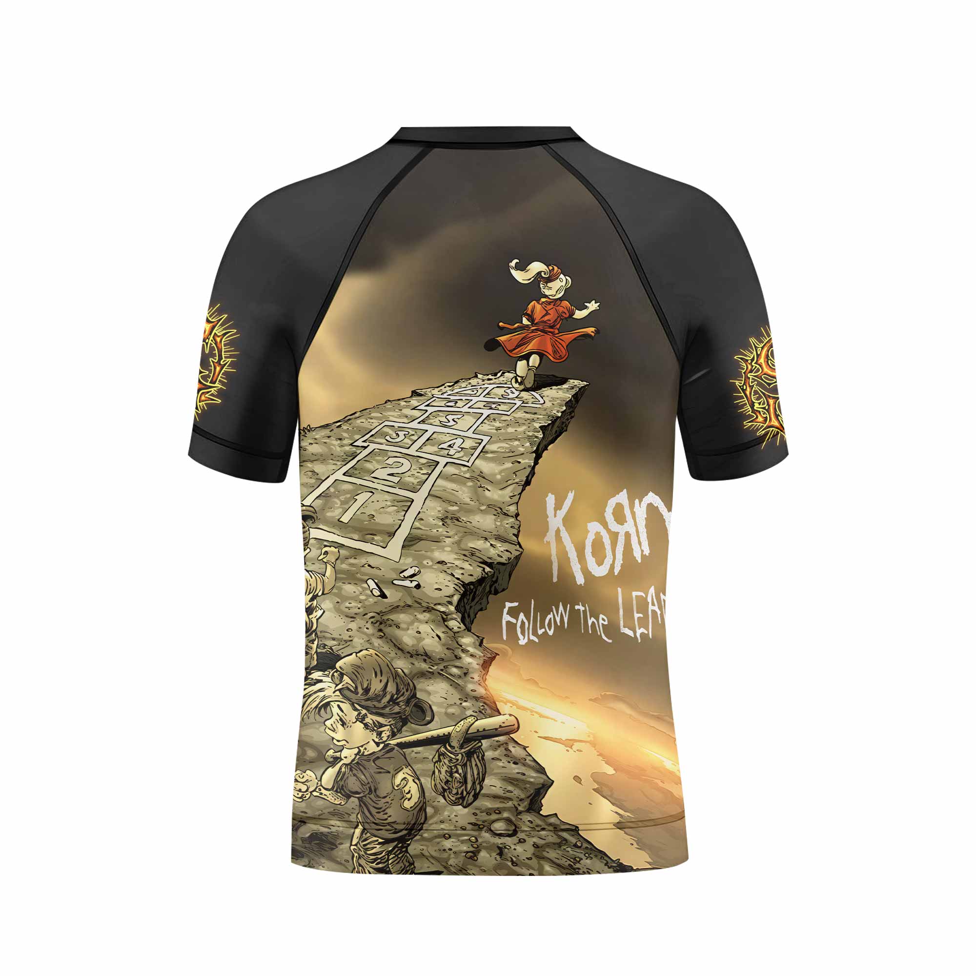 Korn Follow the Leader Kids Rash Guard Short Sleeve - back view mockup