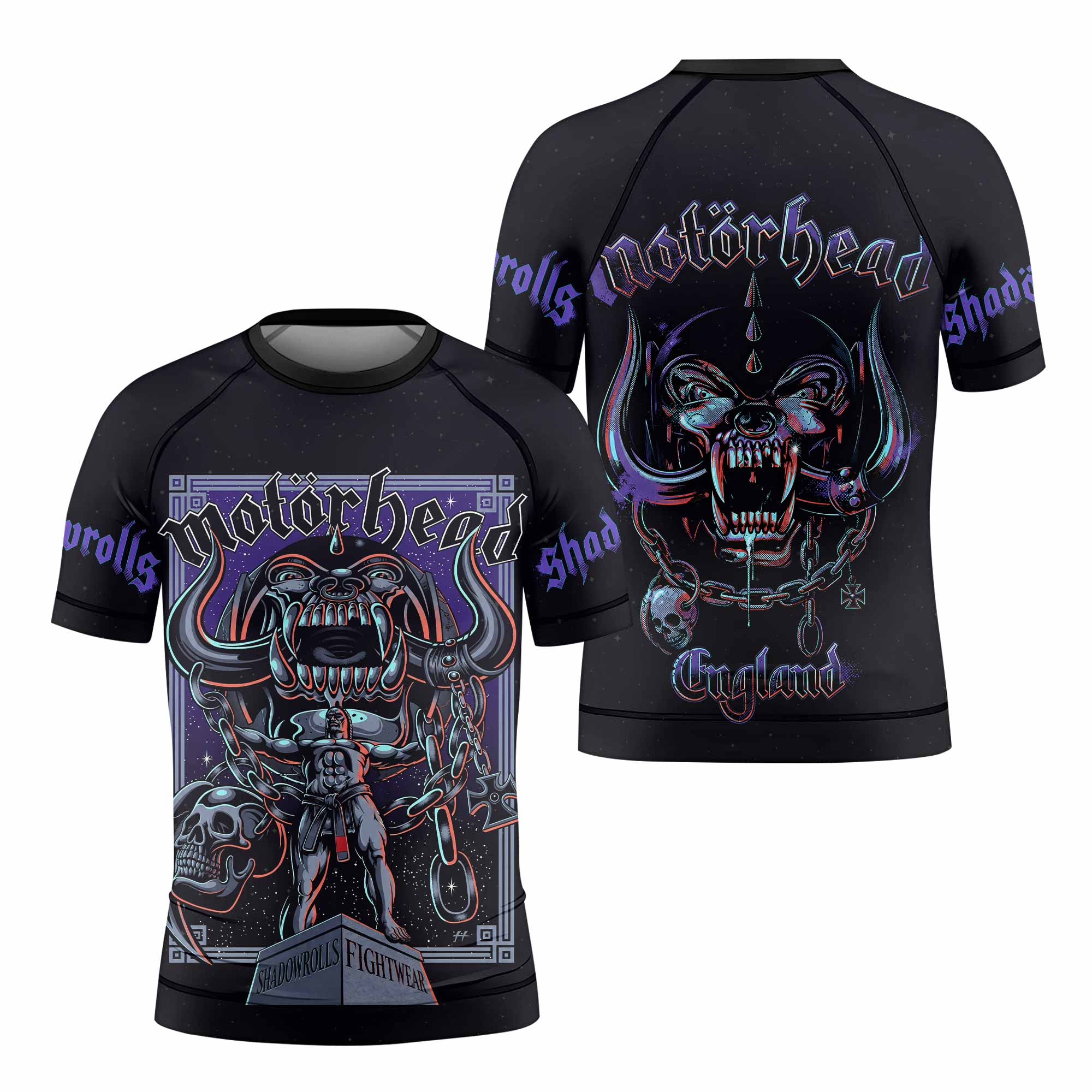 Motörhead England 1978 Kids Rash Guard Short Sleeve - front and back view