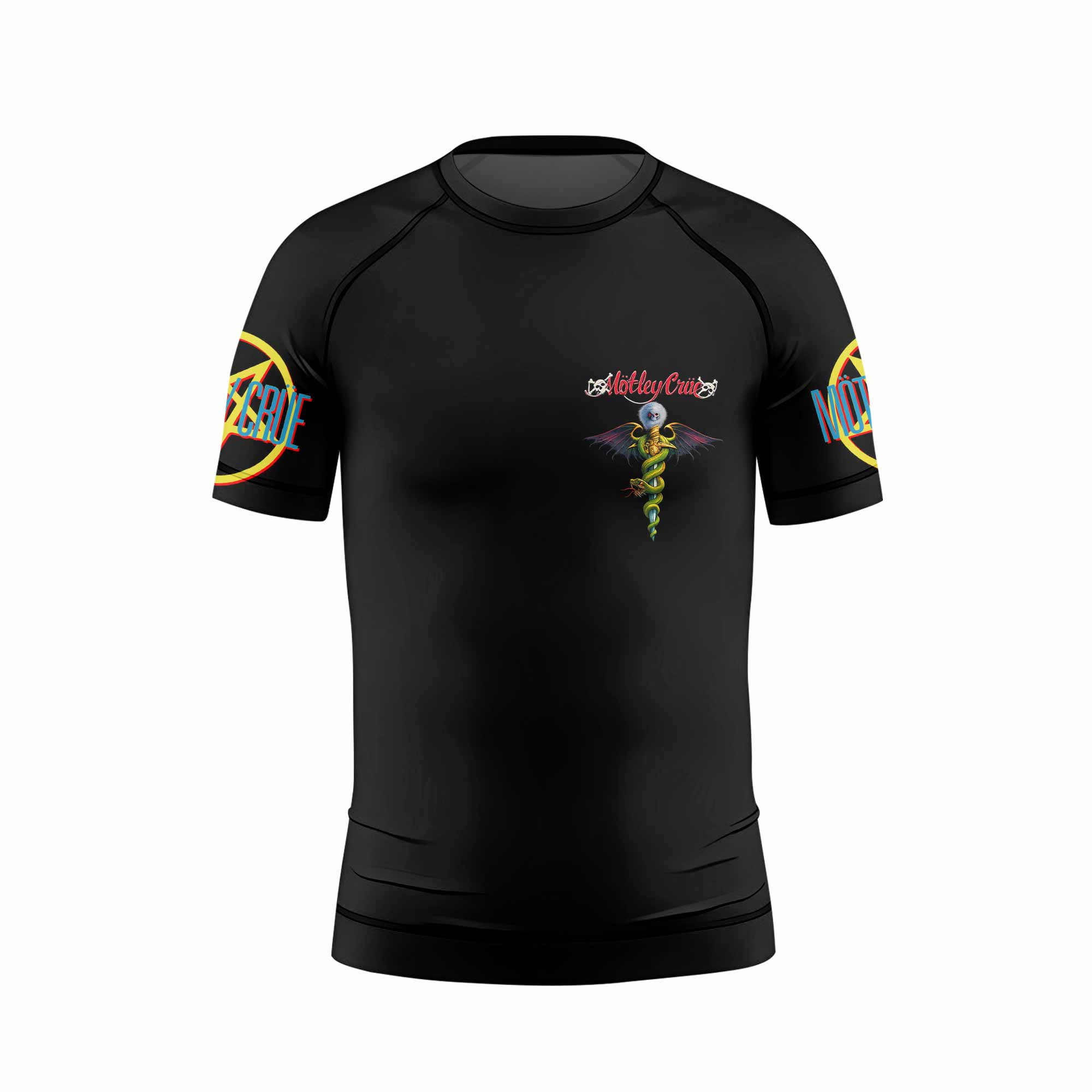 Mötley Crüe Dr. Feelgood Kids Rash Guard Short Sleeve - front view mockup