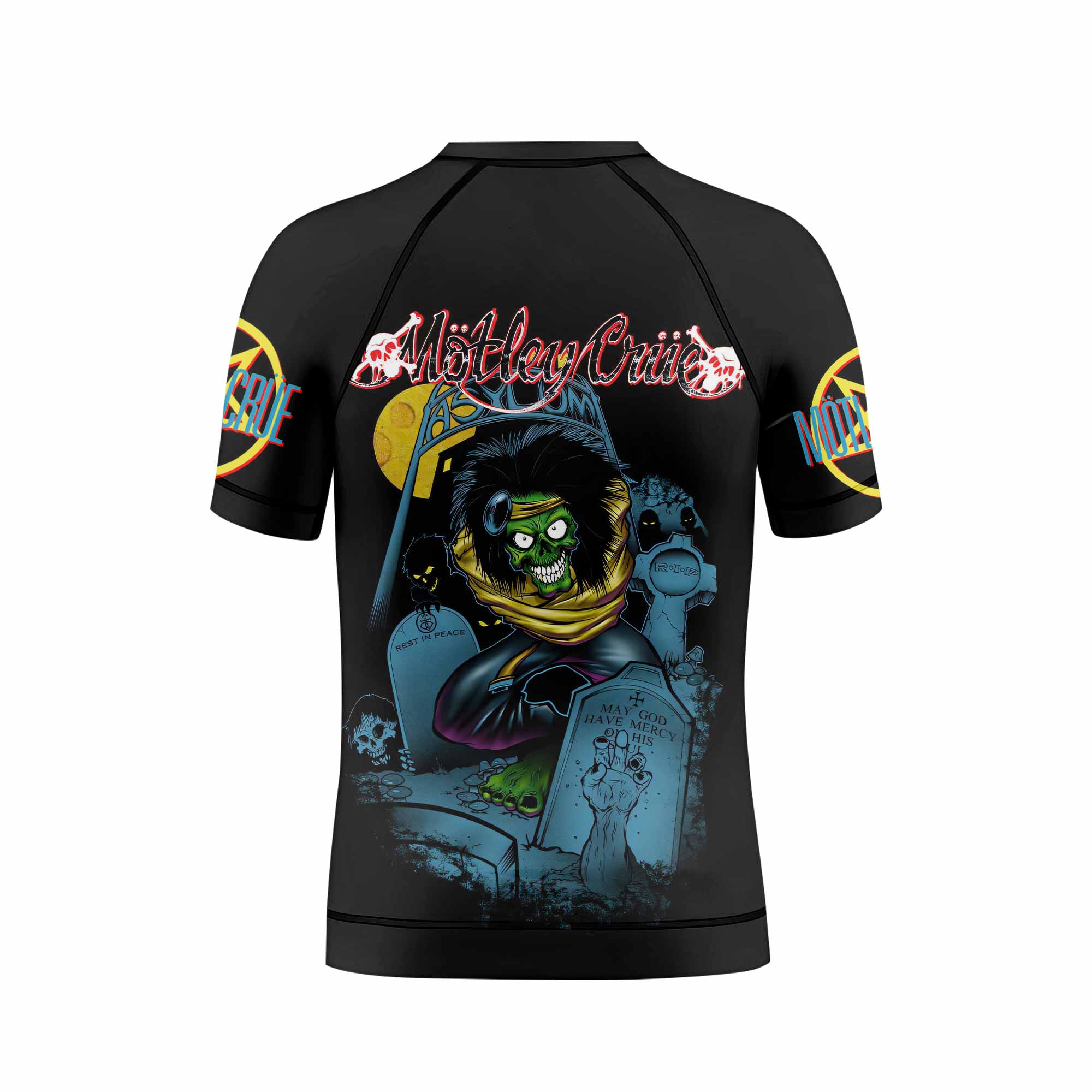 Mötley Crüe Dr. Feelgood Kids Rash Guard Short Sleeve - back view mockup