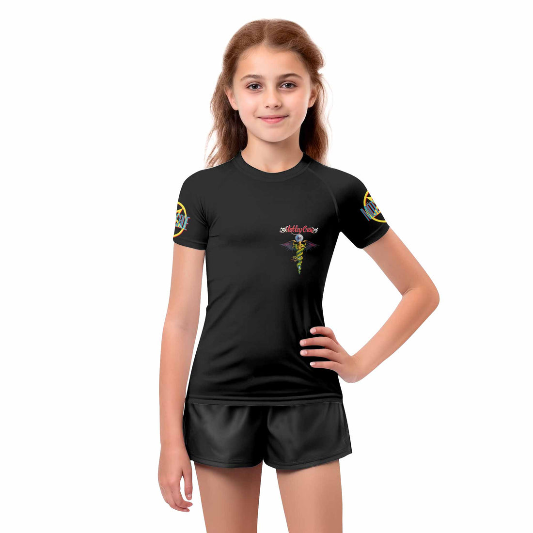 Mötley Crüe Dr. Feelgood Kids Rash Guard Short Sleeve - boy's lifestyle view
