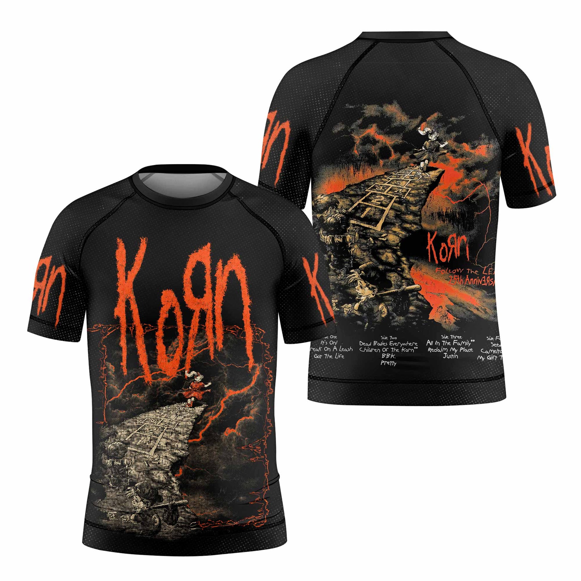 Korn Follow Cliff Kids Rash Guard Short Sleeve - front and back view