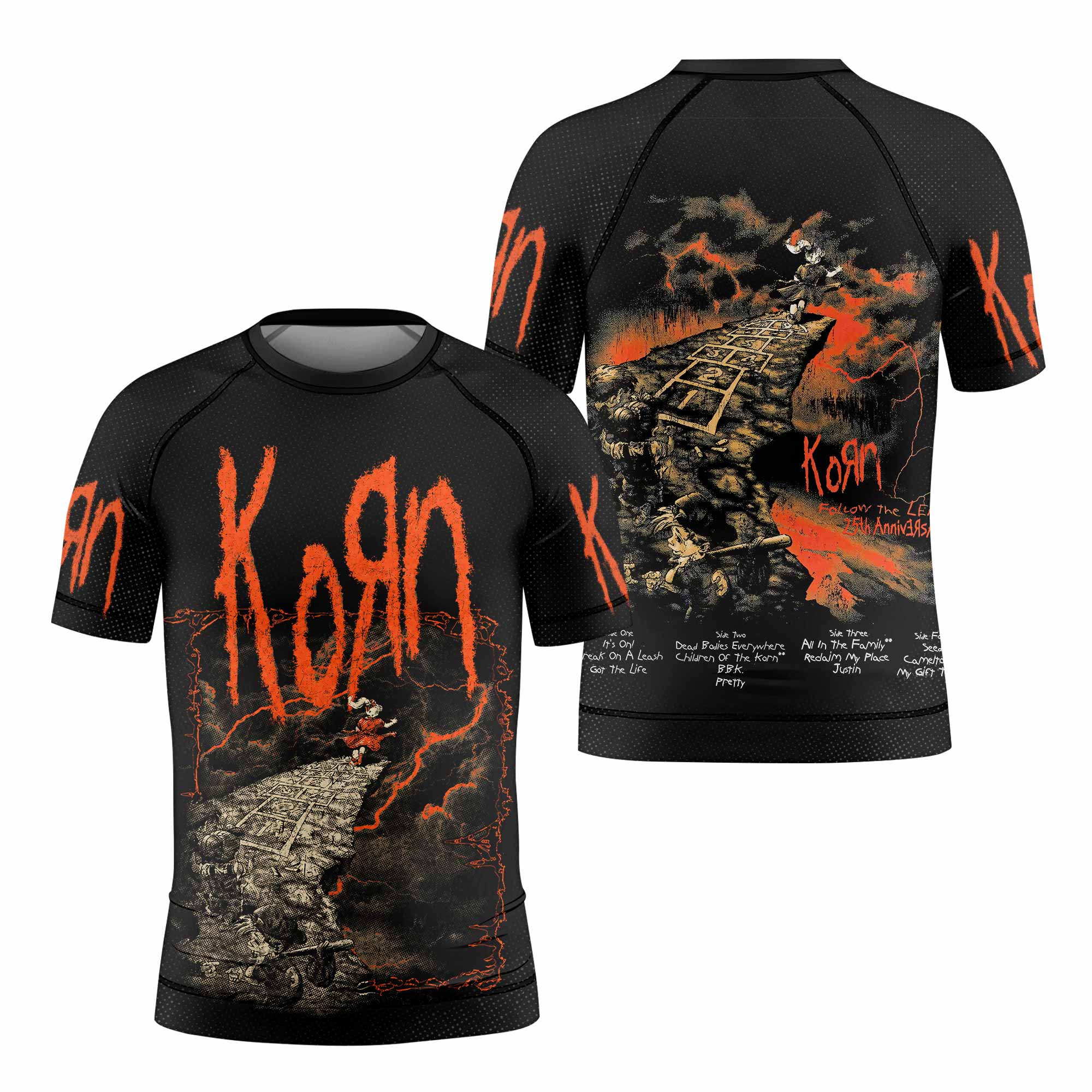 Korn Follow Cliff Kids Rash Guard Short Sleeve - front and back view