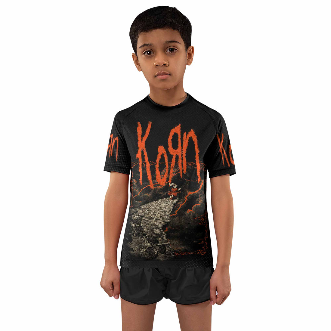 Korn Follow Cliff Kids Rash Guard Short Sleeve - boy's lifestyle view