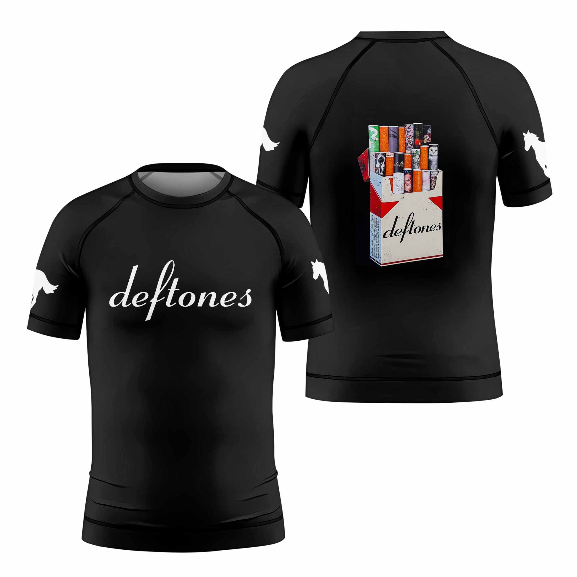 Deftones Cigarette Vintage Kids Rash Guard Short Sleeve - front and back view
