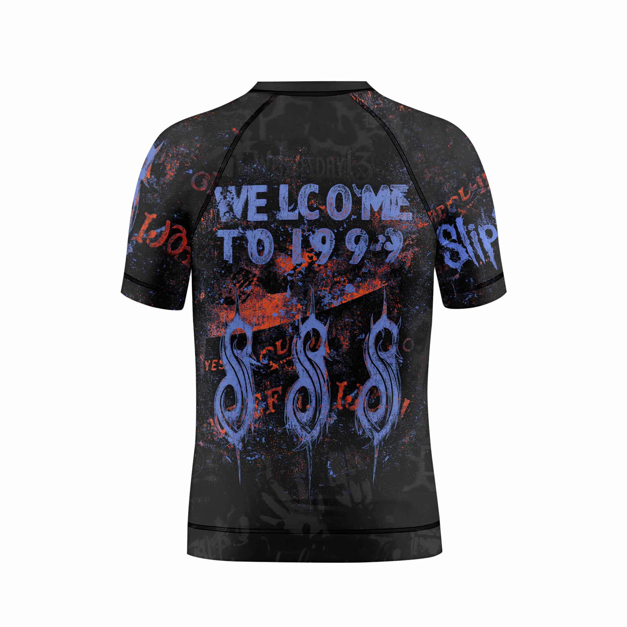 Slipknot Welcome To 1999 Kids Rash Guard Short Sleeve - back view mockup