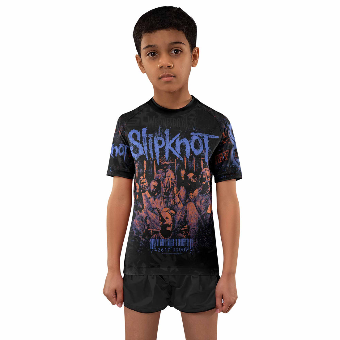 Slipknot Welcome To 1999 Kids Rash Guard Short Sleeve - boy's lifestyle view