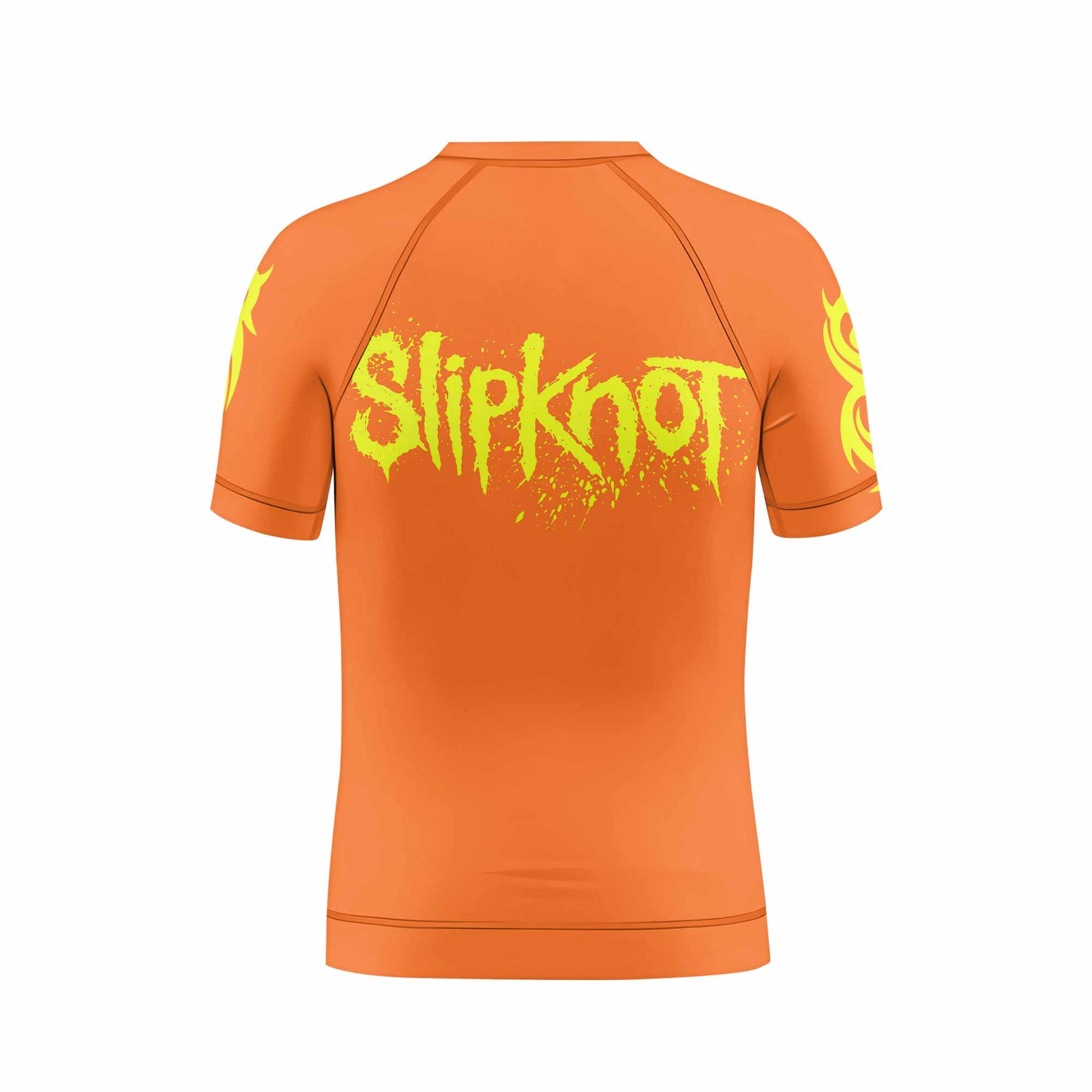 Slipknot Splatter Orange Kids Rash Guard Short Sleeve - back view mockup