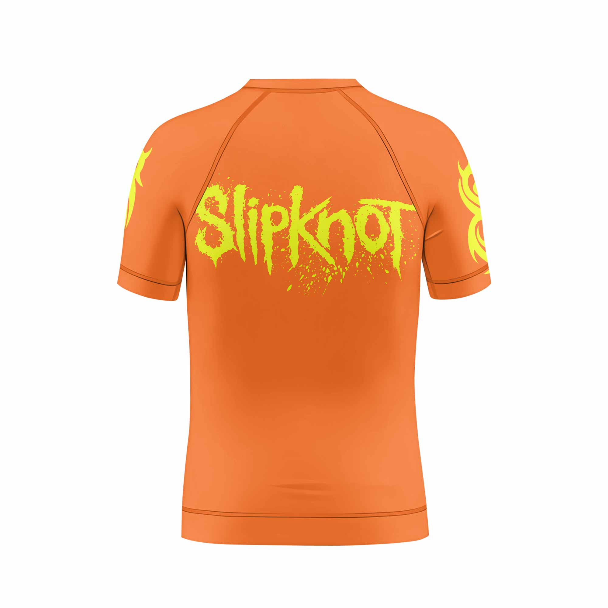 Slipknot Splatter Orange Kids Rash Guard Short Sleeve - back view mockup