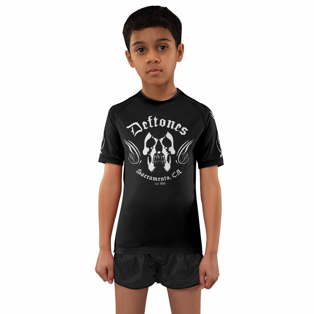 Deftones Sacramento Kids Rash Guard Short Sleeve - boy's lifestyle view