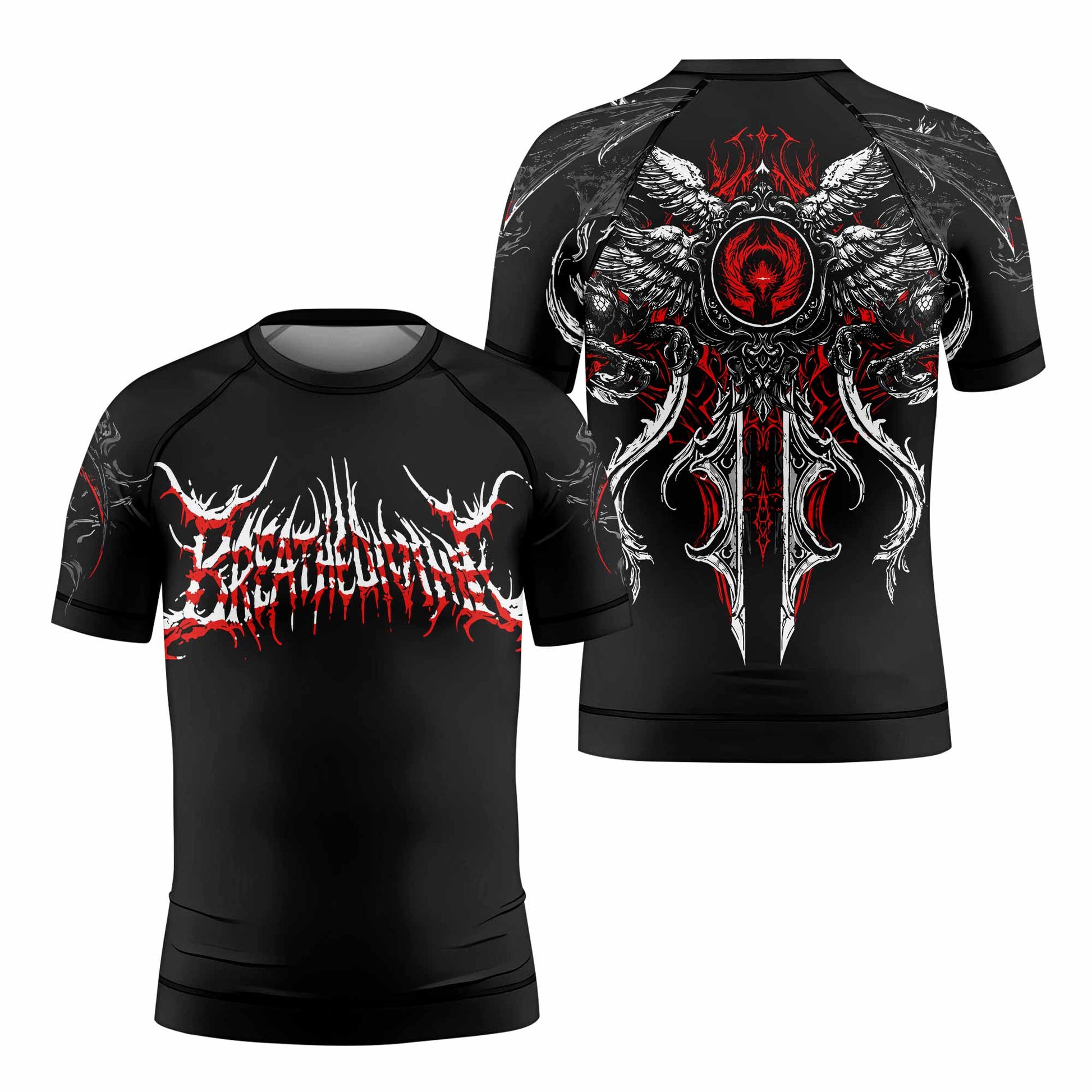 Crimson Seraphim Kids Rash Guard Short Sleeve - front and back view