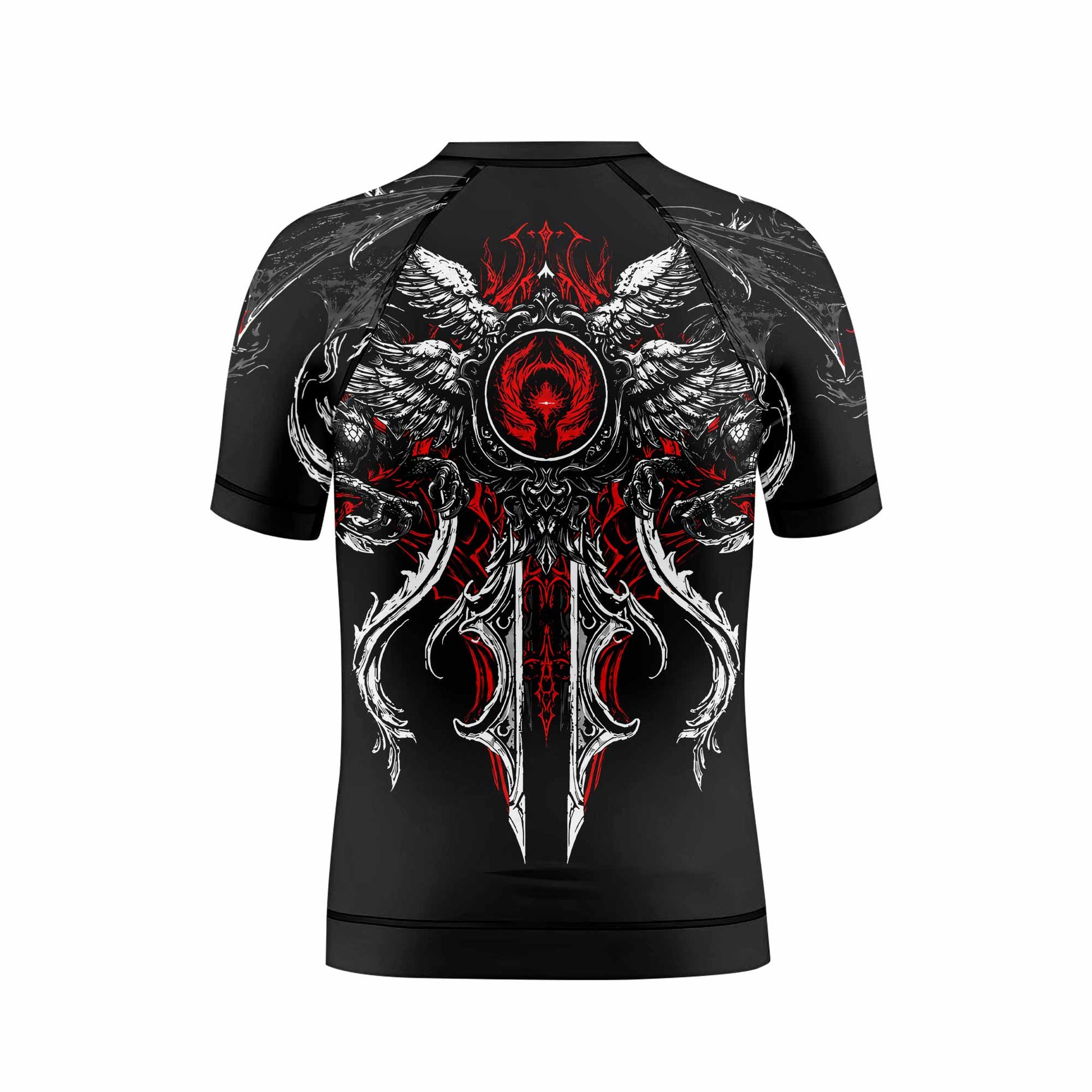 Crimson Seraphim Kids Rash Guard Short Sleeve - back view mockup