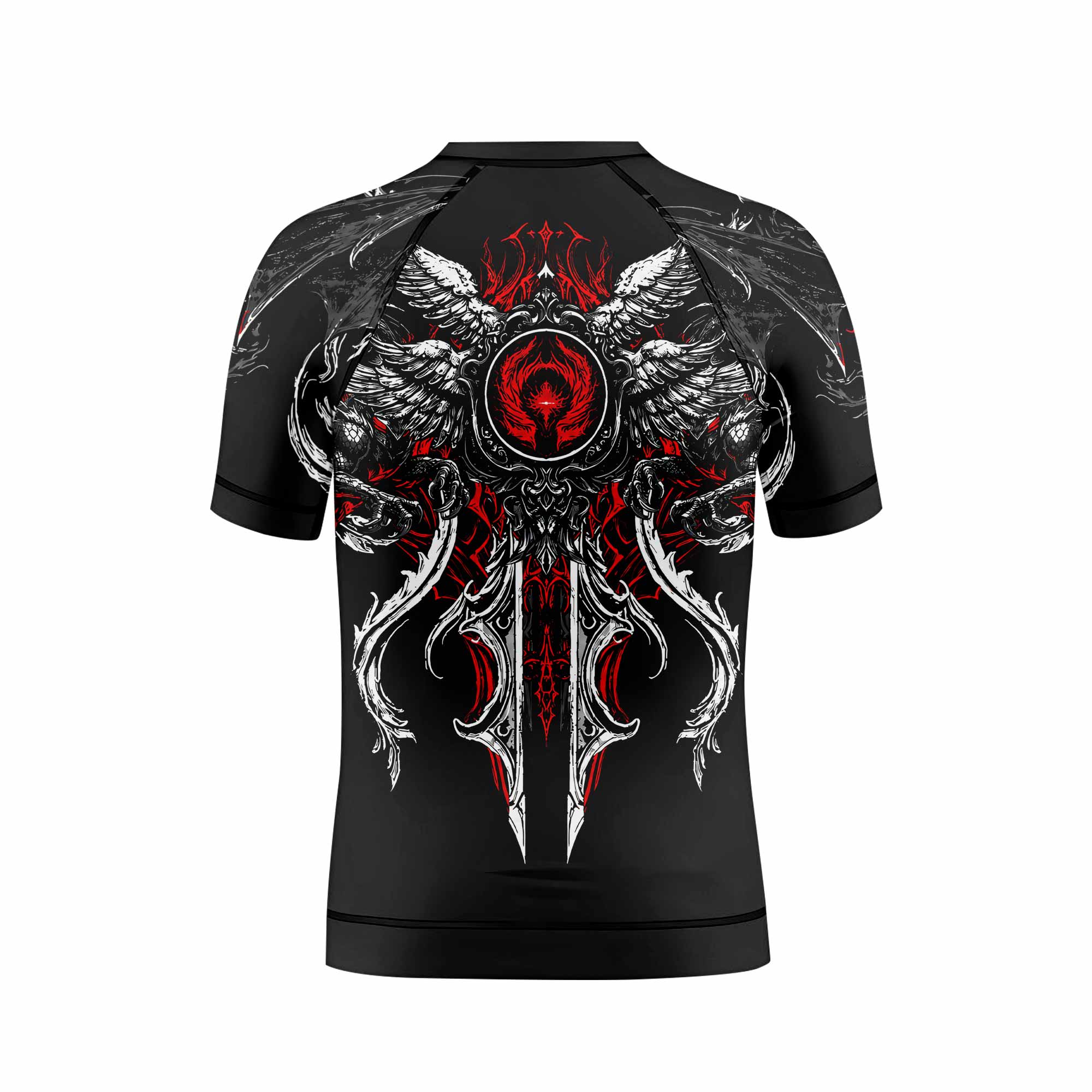 Crimson Seraphim Kids Rash Guard Short Sleeve - back view mockup