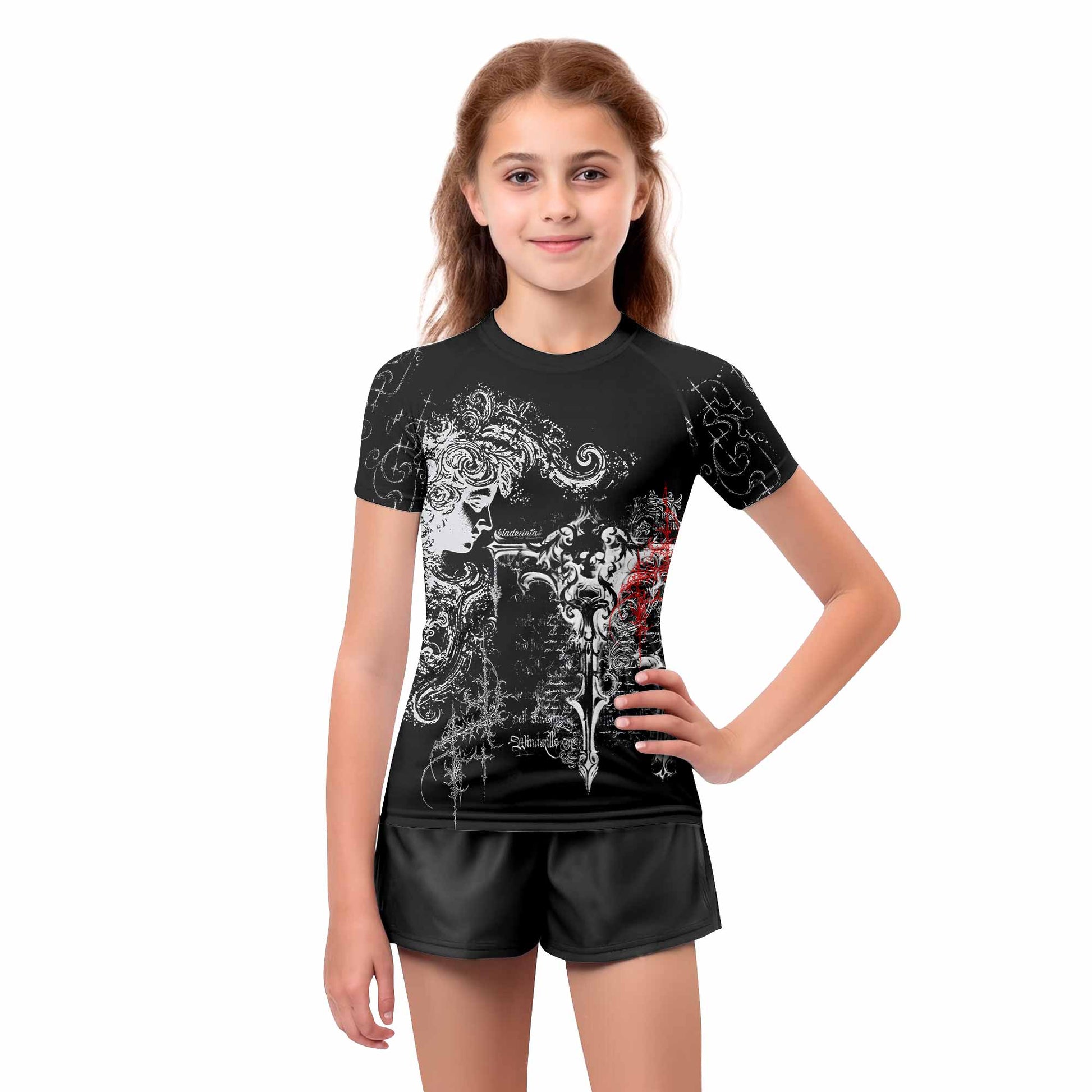 Born to Die Kids Rash Guard Short Sleeve - girl's lifestyle view