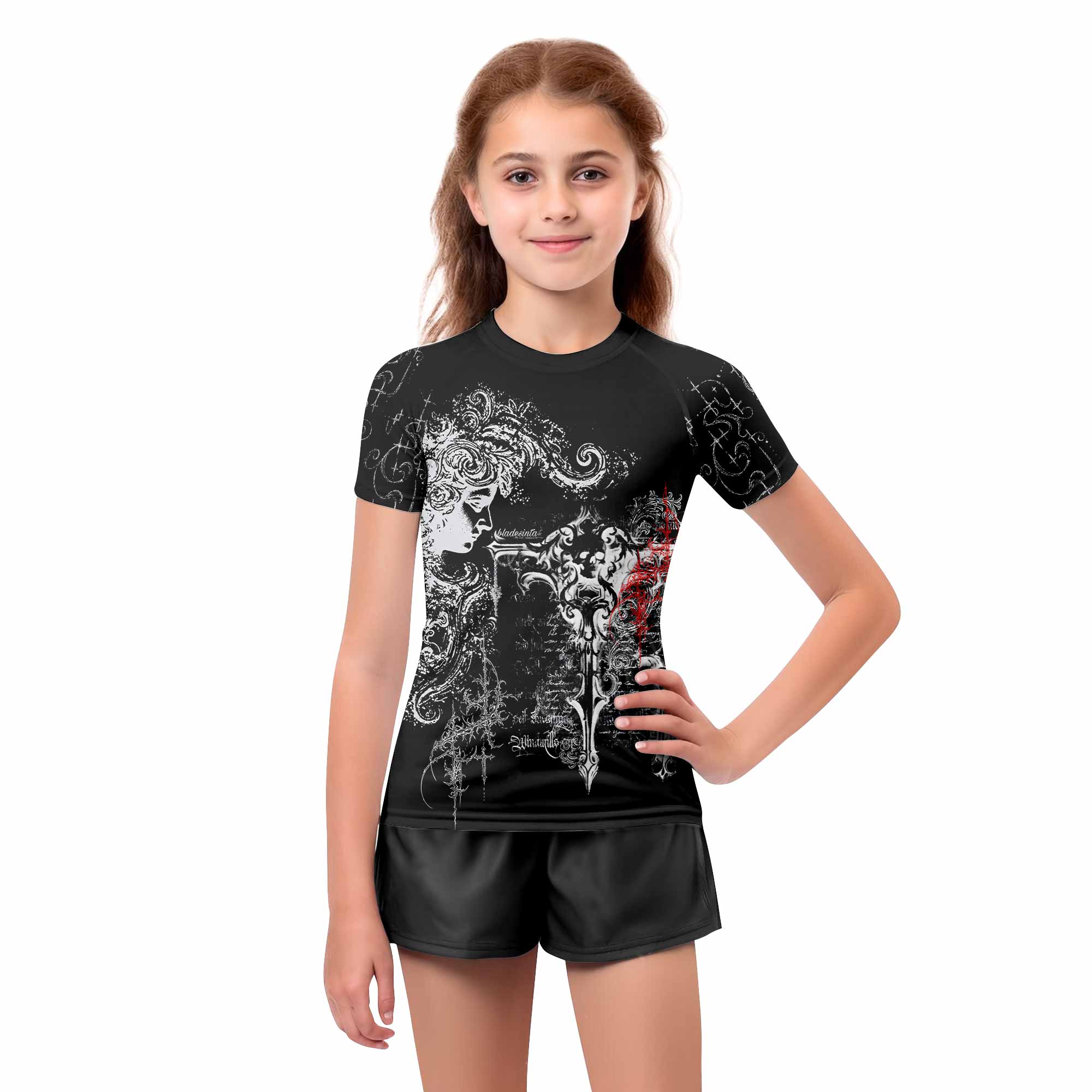 Born to Die Kids Rash Guard Short Sleeve - girl's lifestyle view