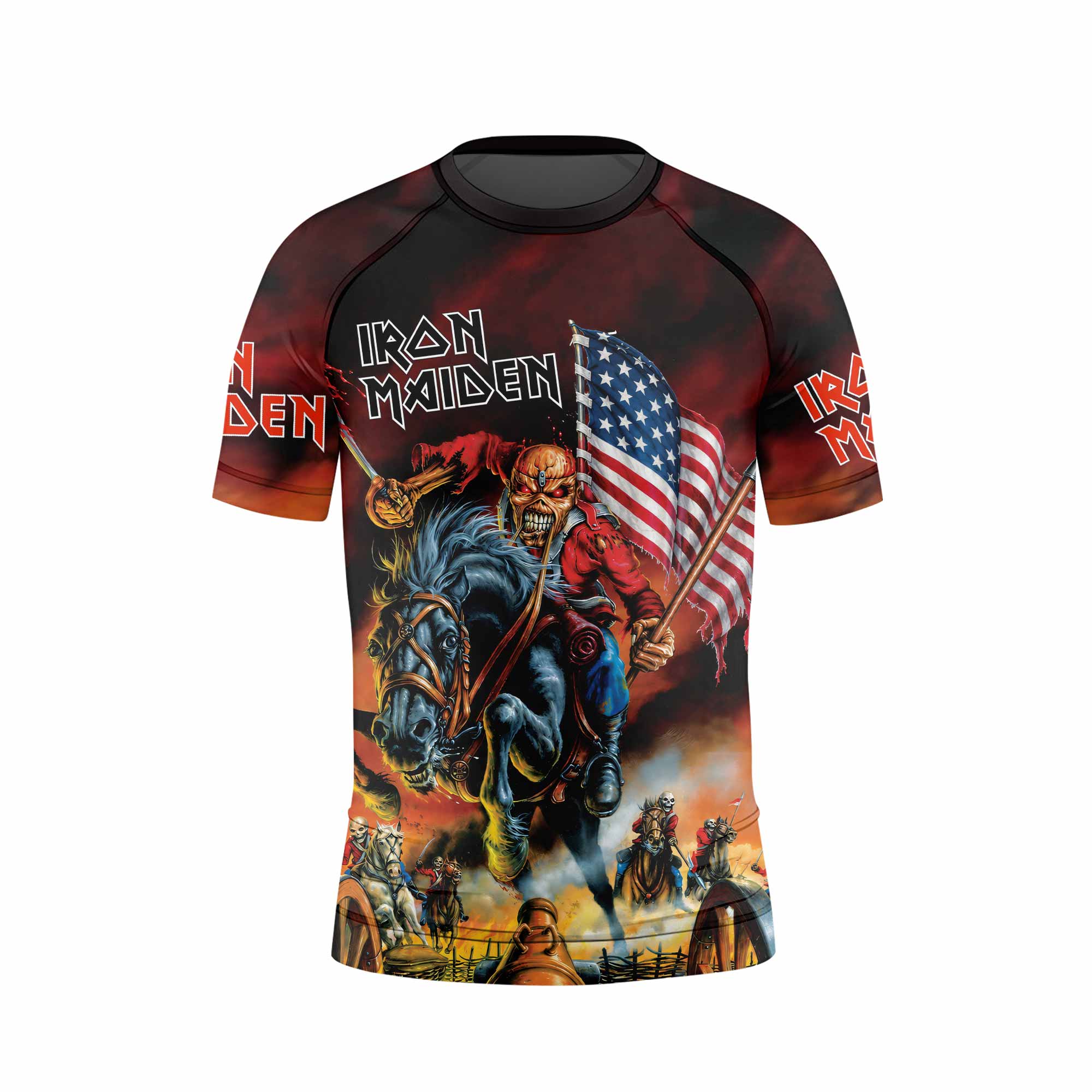 Iron Maiden American Flag Kids Rash Guard Short Sleeve - front view mockup