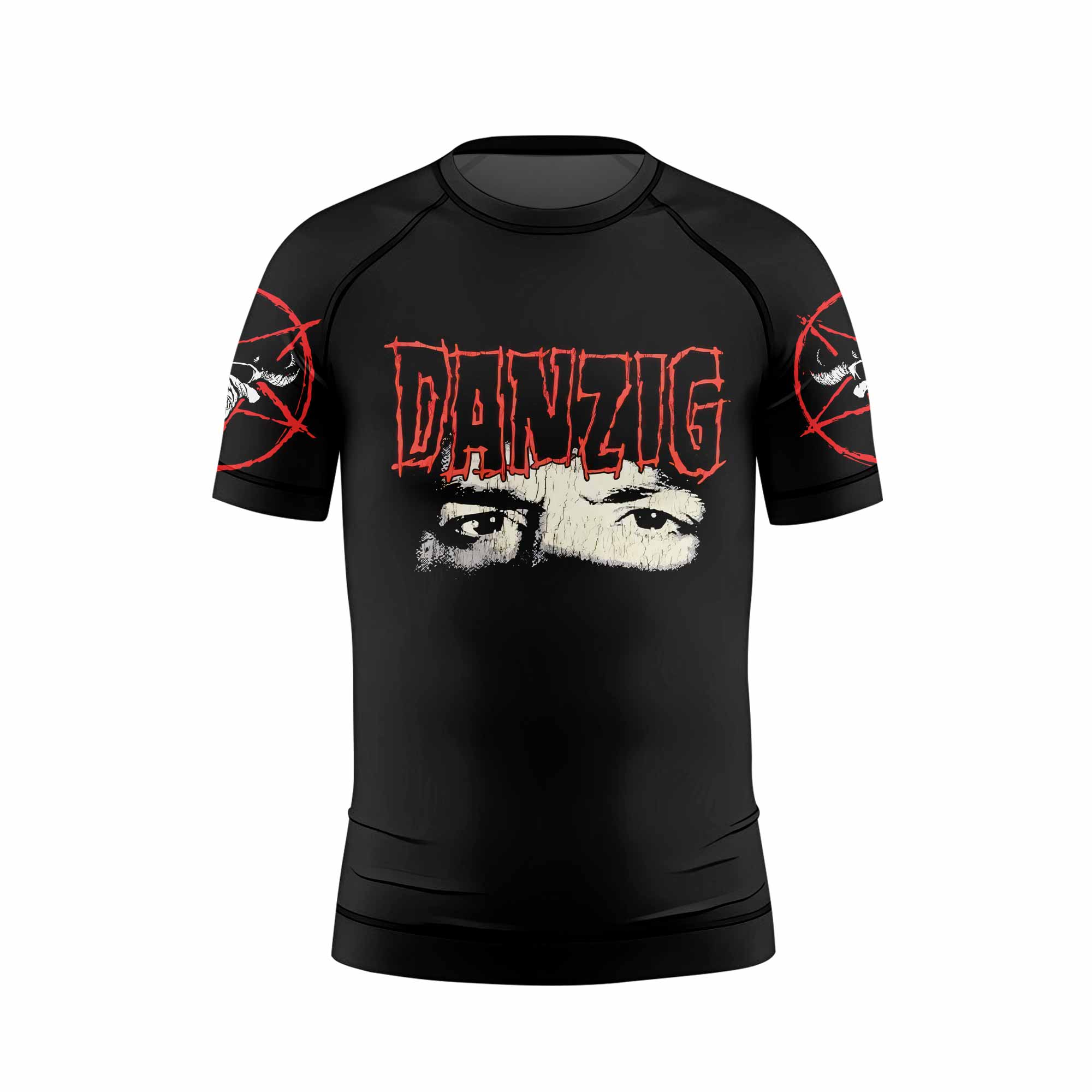 Danzig Deth Red Sabaoth Kids Rash Guard Short Sleeve - front view mockup