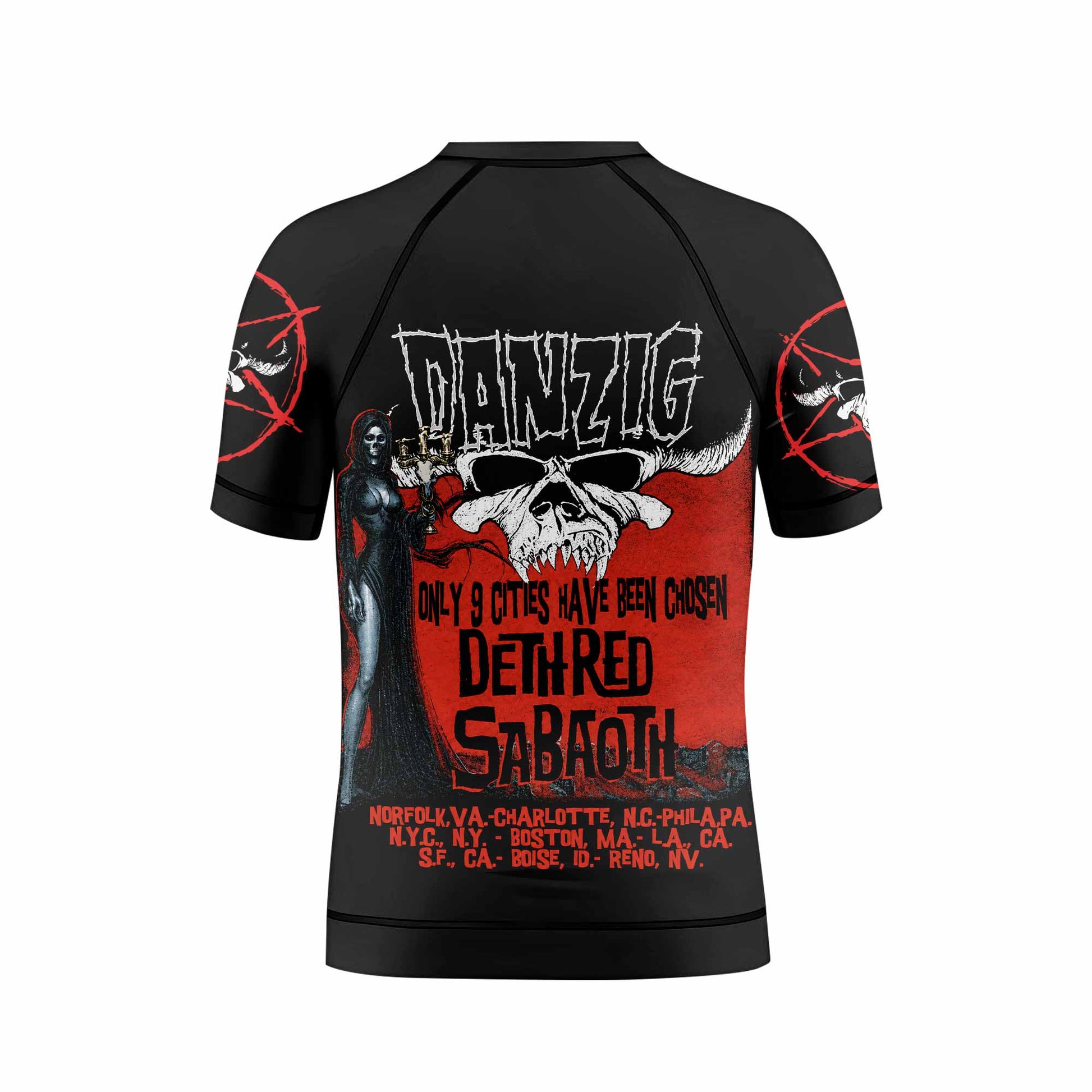 Danzig Deth Red Sabaoth Kids Rash Guard Short Sleeve - back view mockup