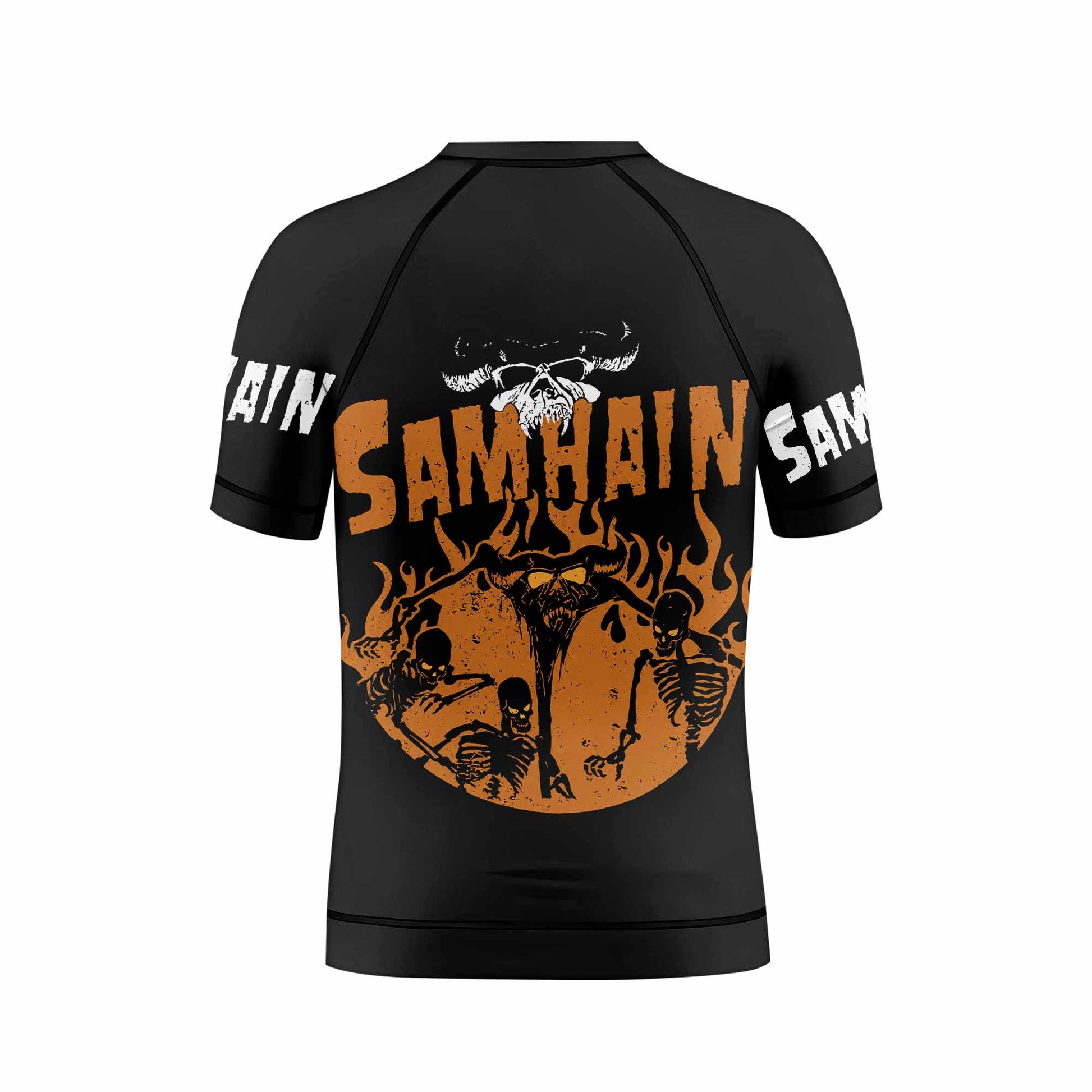 Samhain Horror Punk Kids Rash Guard Short Sleeve - back view mockup