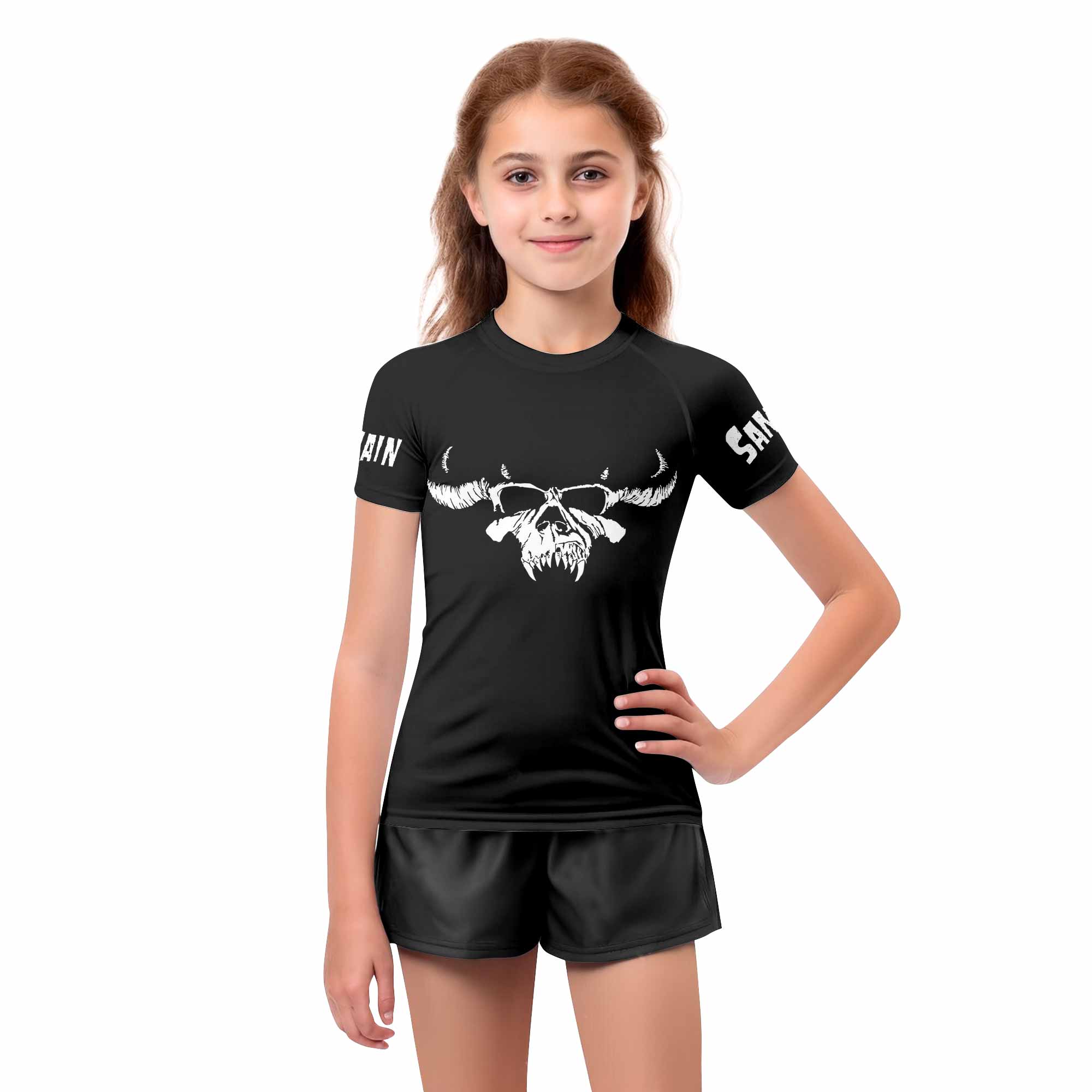 Samhain Horror Punk Kids Rash Guard Short Sleeve - girl's lifestyle view